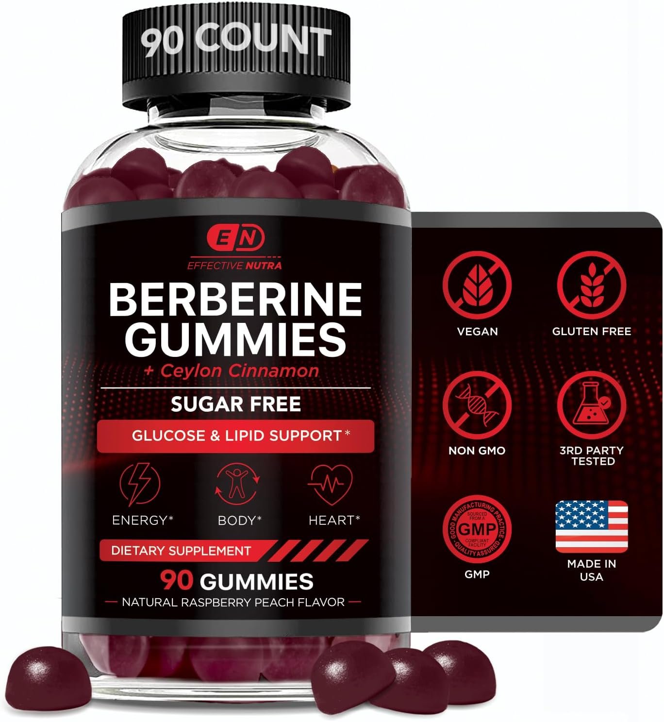 Berberine Gummies with Ceylon Cinnamon Sugar Free – 1200mg for Blood Sugar Support, Heart Health, and Energy Boost – Vegan, Non-GMO, 90ct - Image 2
