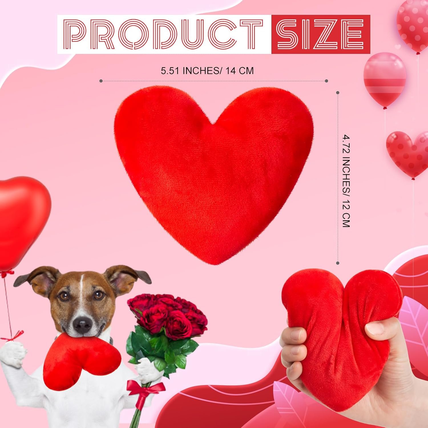 12 Pieces Valentine Stuffed Toys Red Heart Squeaky Toys for Dogs Valentine's Day Plush Toys for Puppy Dog Valentine Costume Accessories(Heart Shaped) - Image 3