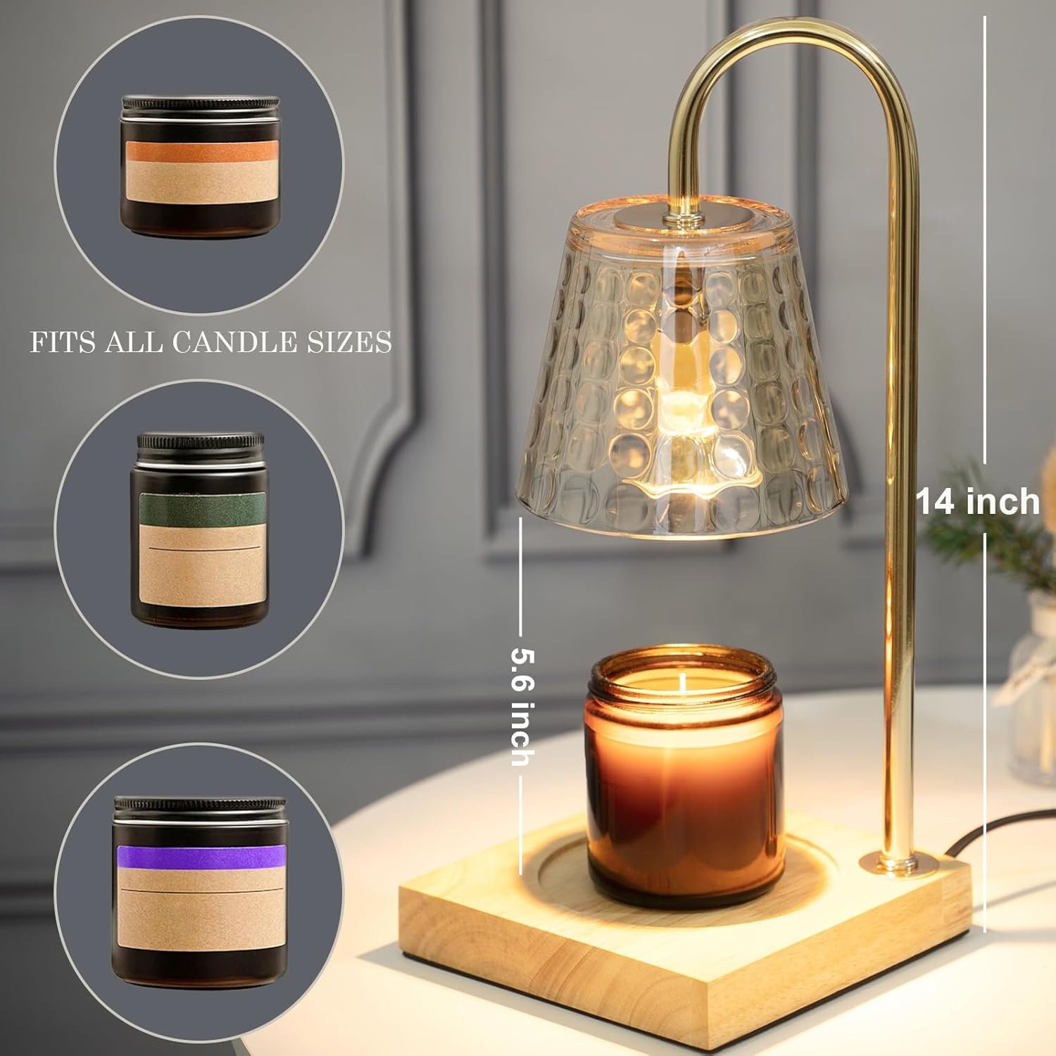 Mocalido Candle Warmer Lamp with Timer, Dimmable Electric Candle Warmer, Christmas Birthday Gifts for Women Mom, Candle Top Melting, Glass Candle Heater Lamp for Scented Jar Candles, Amber - Image 7