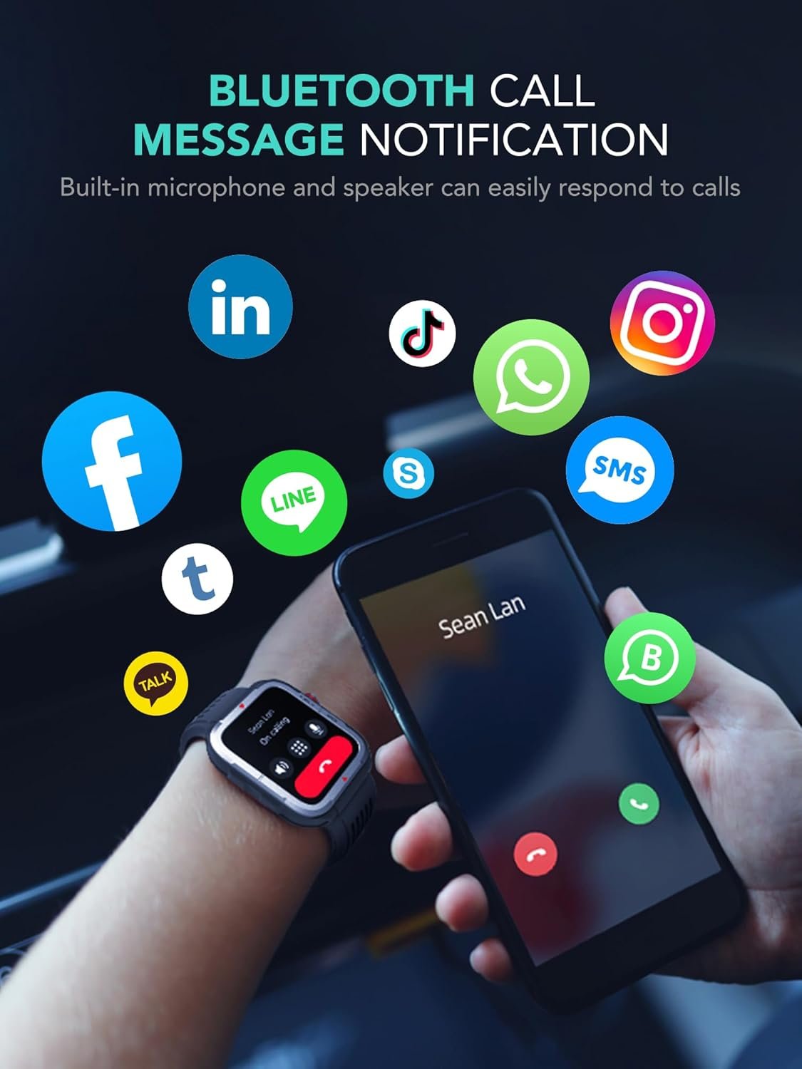 SKG R8 Smart Watch for Men Women (Answer/Make Call), 1.8" Military Smartwatch for Android iPhone with Alexa Built-in, IP68 Waterproof, Fitness Tracker with 100+ Sports Heart Rate/SpO2/Sleep Monitor - Image 5