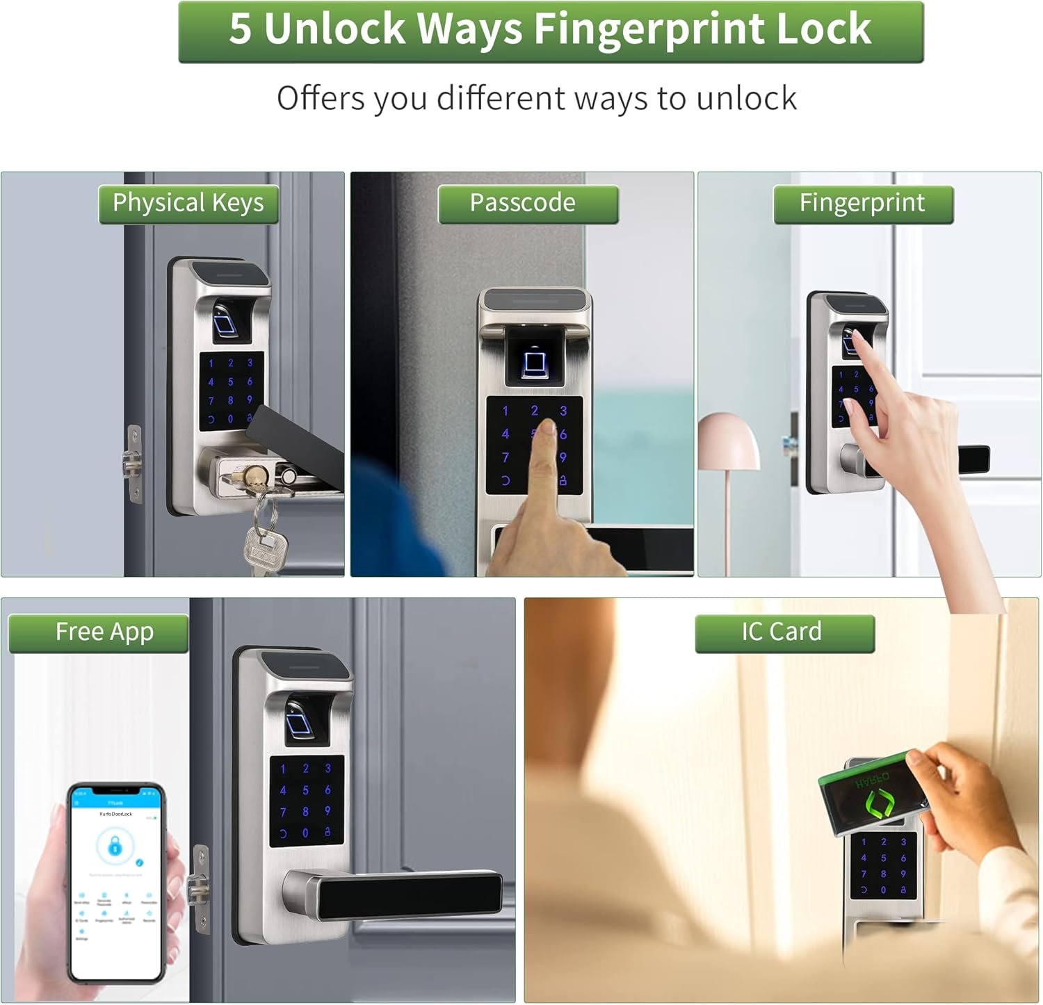 Harfo Smart Door Lock, Heavy Duty Keyless Entry Door Lock, Fingerprint Door Lock, Door Locks with Keypads, Full App Control Digital Door Lock, Keypad Lock Electronic Door Lock(Satin Nickel) - Image 4