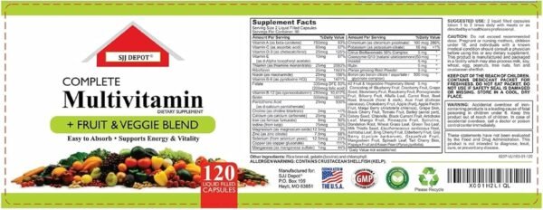 120 Multivitamin Fruit and Vegetable Liquid Capsules, Loaded Multivitamins, Supplements, Multiple Vitamin has Joint Heart Brain Antioxidants, Daily Women Men Senior Adult Multi Vitamins - Image 6