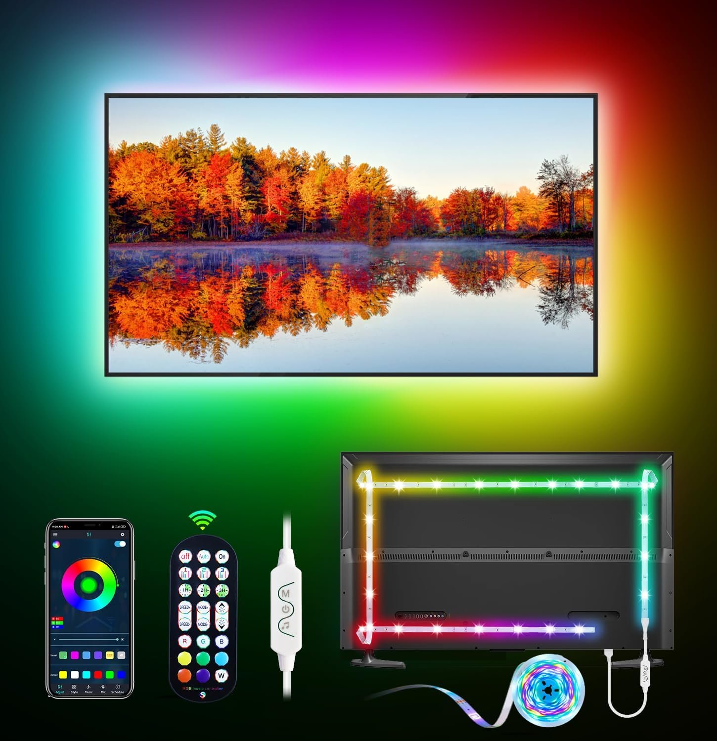 MATICOD LED Lights for TV Led Backlight, 9.84ft RGB Led Strip Lights for TV Lights Behind, USB Led Light Strip for 32-43in TV, Bluetooth APP Control Music Sync Strip Lighting for Christmas Decorations - Image 2