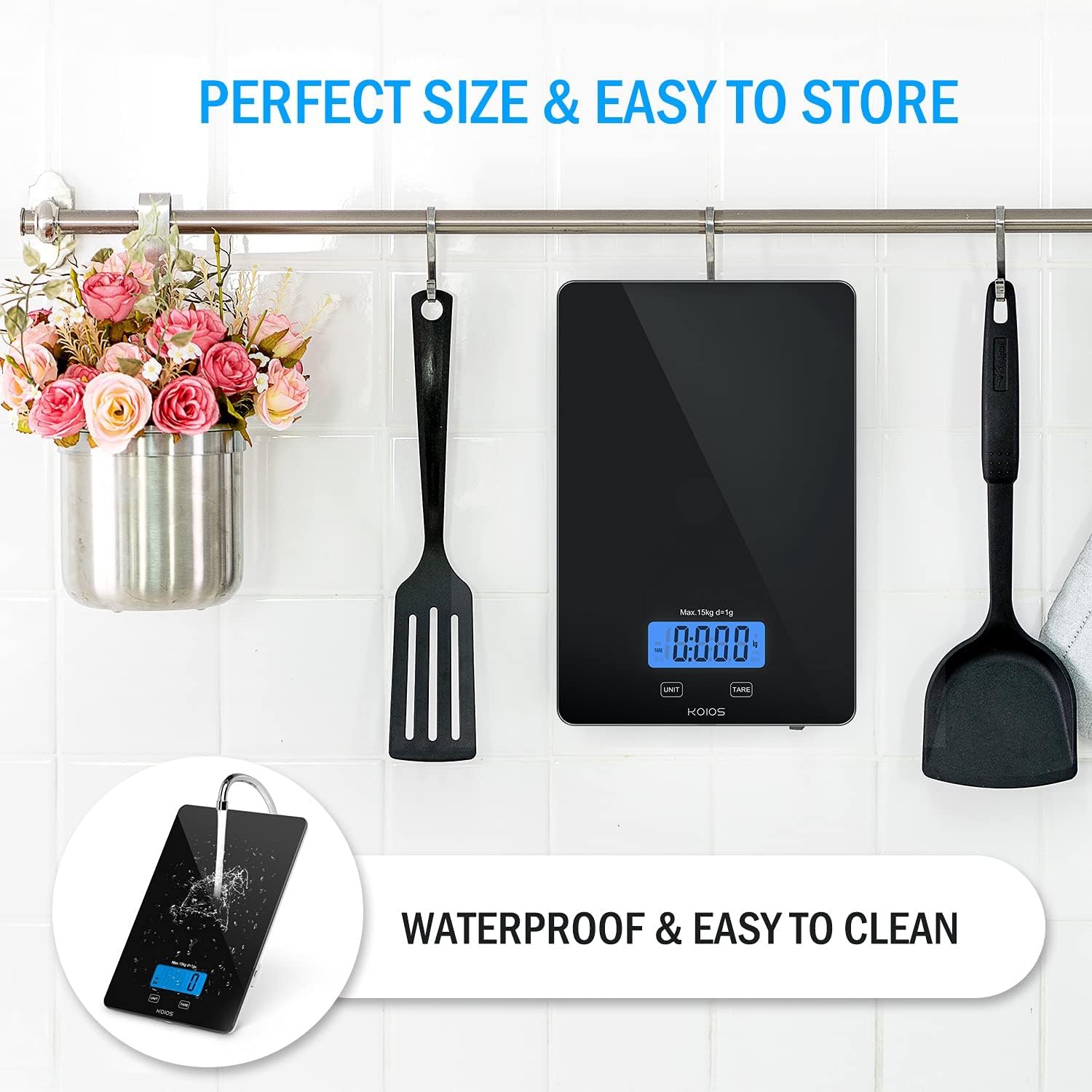 KOIOS Food Scale, 33lb/15Kg Digital Kitchen Scale for Food Ounces Grams Cooking Baking, 1g/0.1oz Precise Graduation, Waterproof Tempered Glass, USB Rechargeable, 6 Weight Units,No AAA Battery Included - Image 8