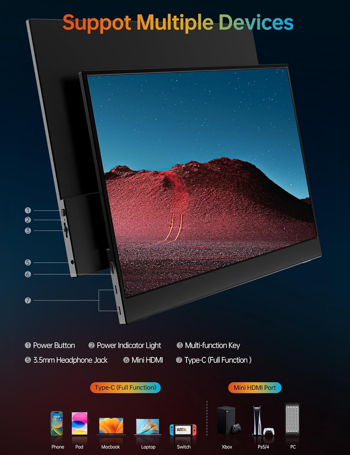 VILVA Portable-Monitor-for-Laptop - 15.6'' 1080P FHD IPS Display USB-C HDMI Portable Monitor for Laptop with Cover and Speakers External Monitor for Laptop/PC/Mac/Phone/Xbox Switch/PS4/ - Image 8