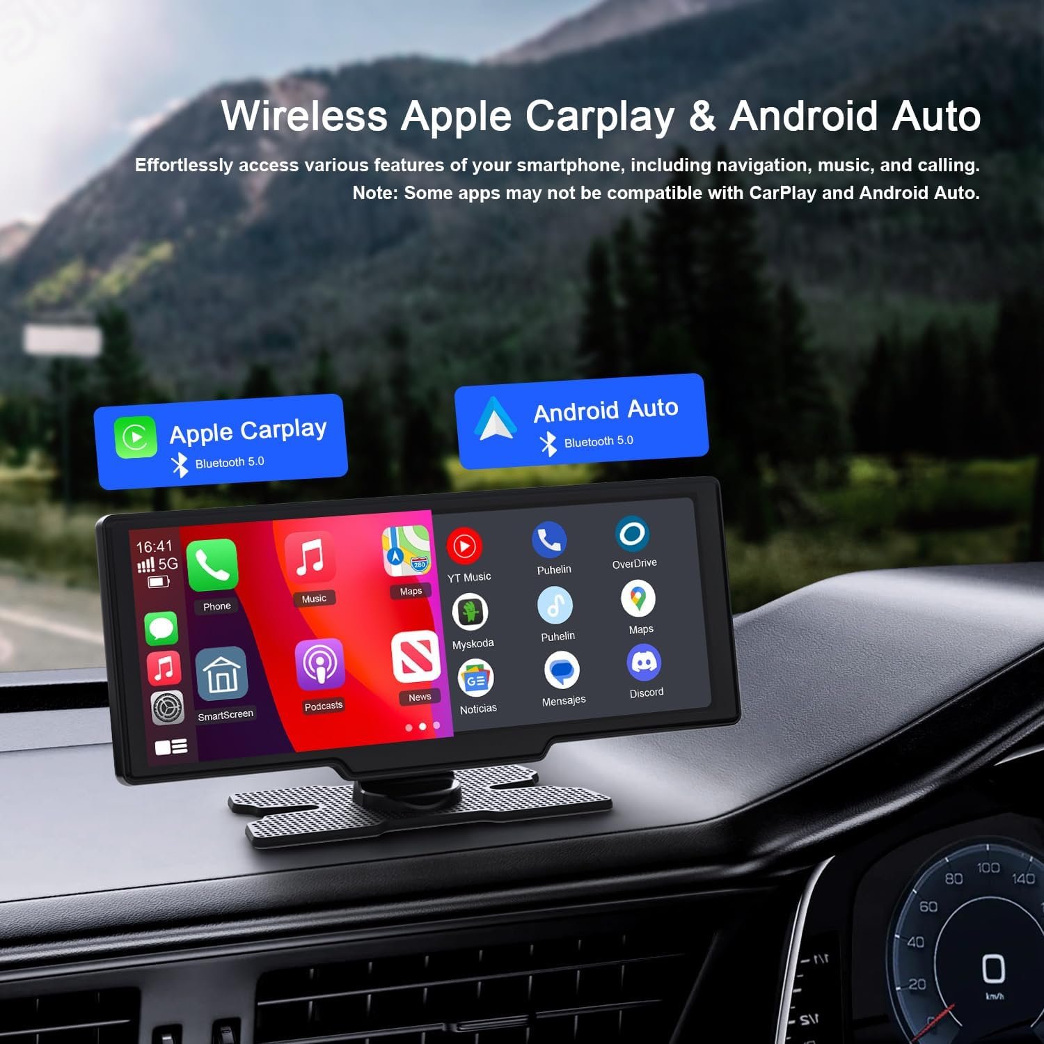 9.26" Carplay Android Auto Screen for Car with Backup Camera, Portable Touchscreen Wireless Stereo, GPS Navigation, Googel/Siri Voice Control, Audio Receivers with Bluetooth, AUX/FM, Mirror Link - Image 3