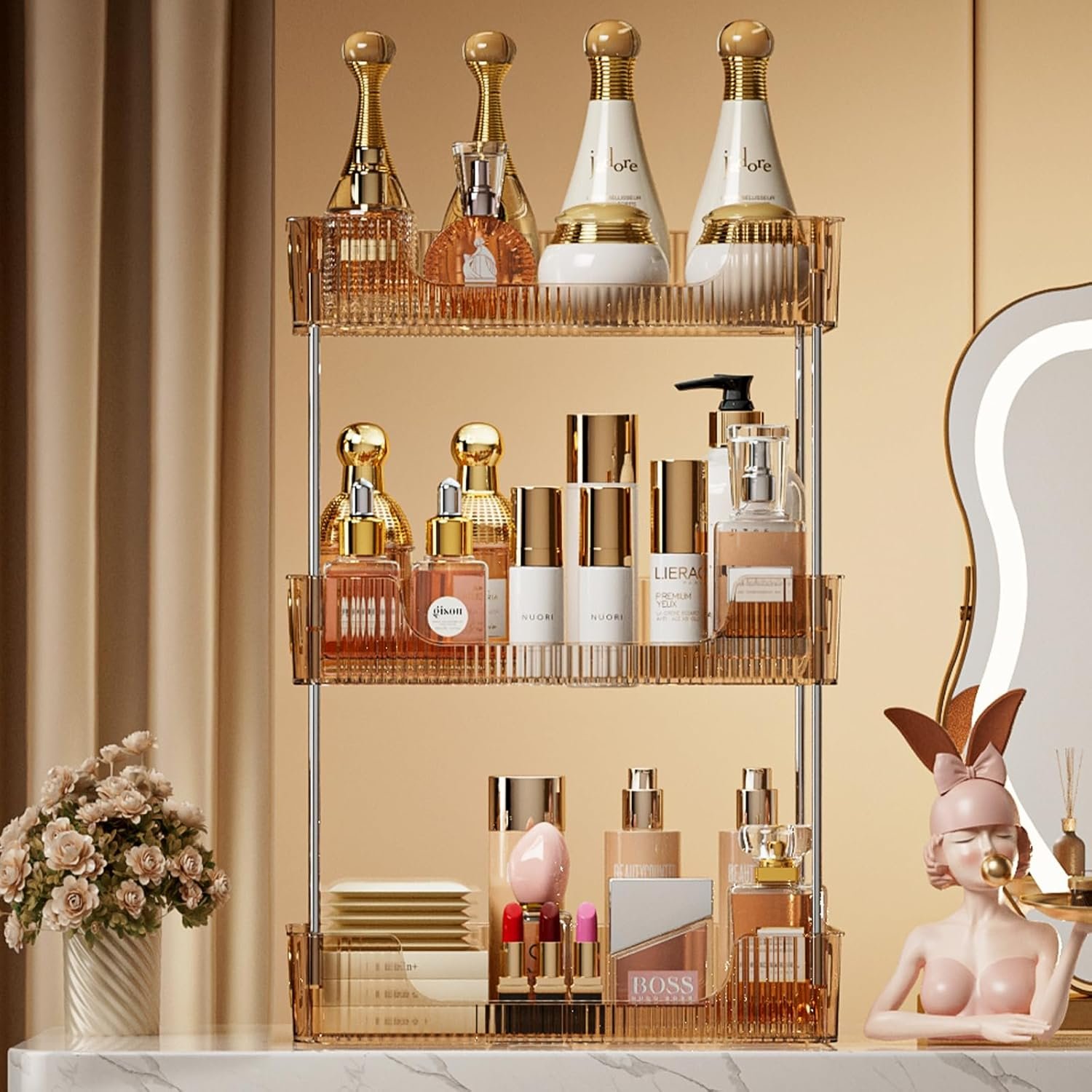 KSDSOAM 3 Tiers Bathroom Countertop Organizer, Cosmetics Skincare Organizers Holder for Perfume, Bathroom Organizers and Storage for Dresser Vanity Tray Sink (Gold) - Image 9