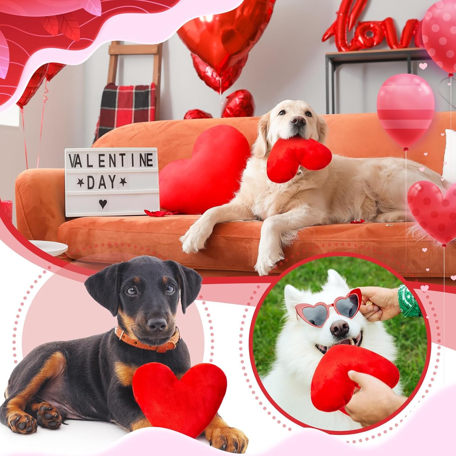 12 Pieces Valentine Stuffed Toys Red Heart Squeaky Toys for Dogs Valentine's Day Plush Toys for Puppy Dog Valentine Costume Accessories(Heart Shaped) - Image 8