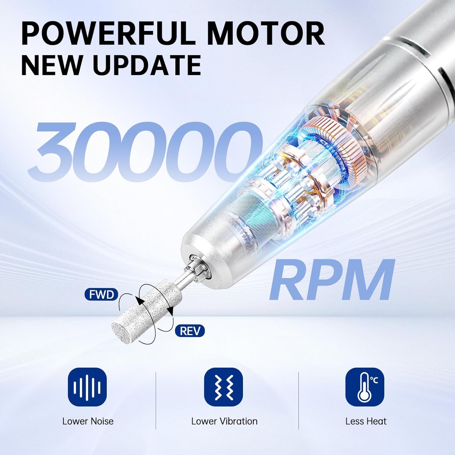 Professional Electric Nail Drill, Rechargeable Sparkly Nail Drill for Acrylic Nails, Cordless Portable Nail Drill Kit with Drill Bits and Sanding Bands for Manicure Pedicure, Diamond - Image 7