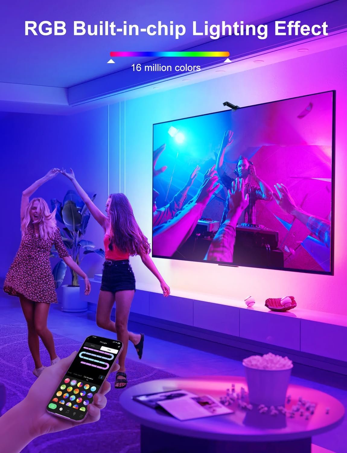 TV LED Backlight with Camera for 55-65 inch Screens, 13Ft LED Strip Lights Sync to Screen & Music, RGB Built in Chip Strip Lights Color Changing, Smart App Control, USB Power - Image 9