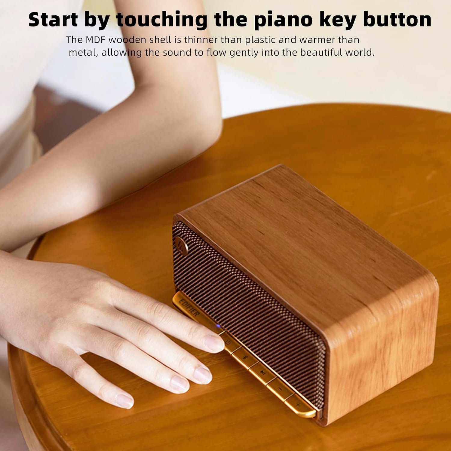 Edifier Retro Wood Bluetooth Speaker,Wireless Portable Speakers with 20W Stereo Sound,Vintage Decor Speaker with AUX,USB Soundcard,Micro SD Brown - Image 5