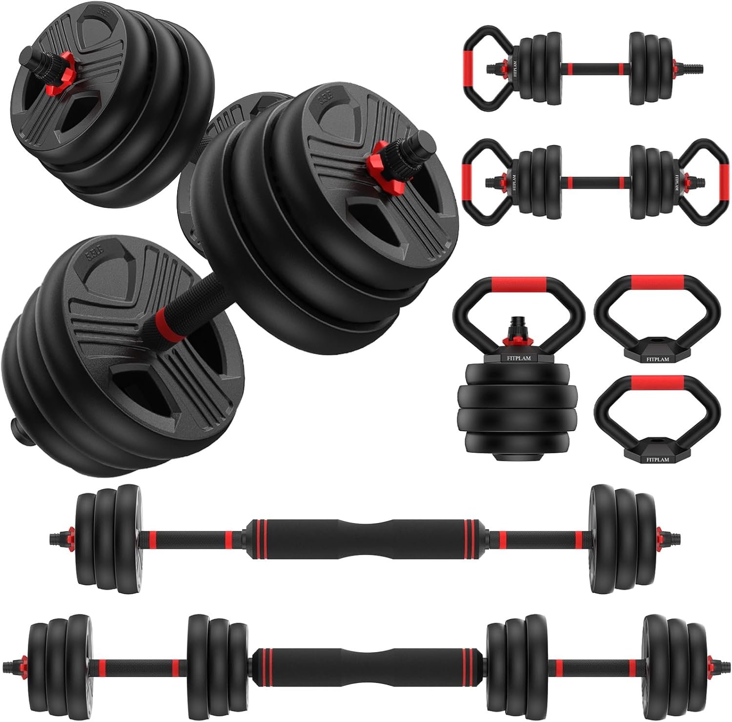Adjustable dumbbell set, 55/70lbs Free Weights set with upgraded nut, 4 in 1 Weight Set Used as Kettlebells, Barbell, Push up Stand, Fitness Exercise for Home Gym Suitable Men/Women - Image 2