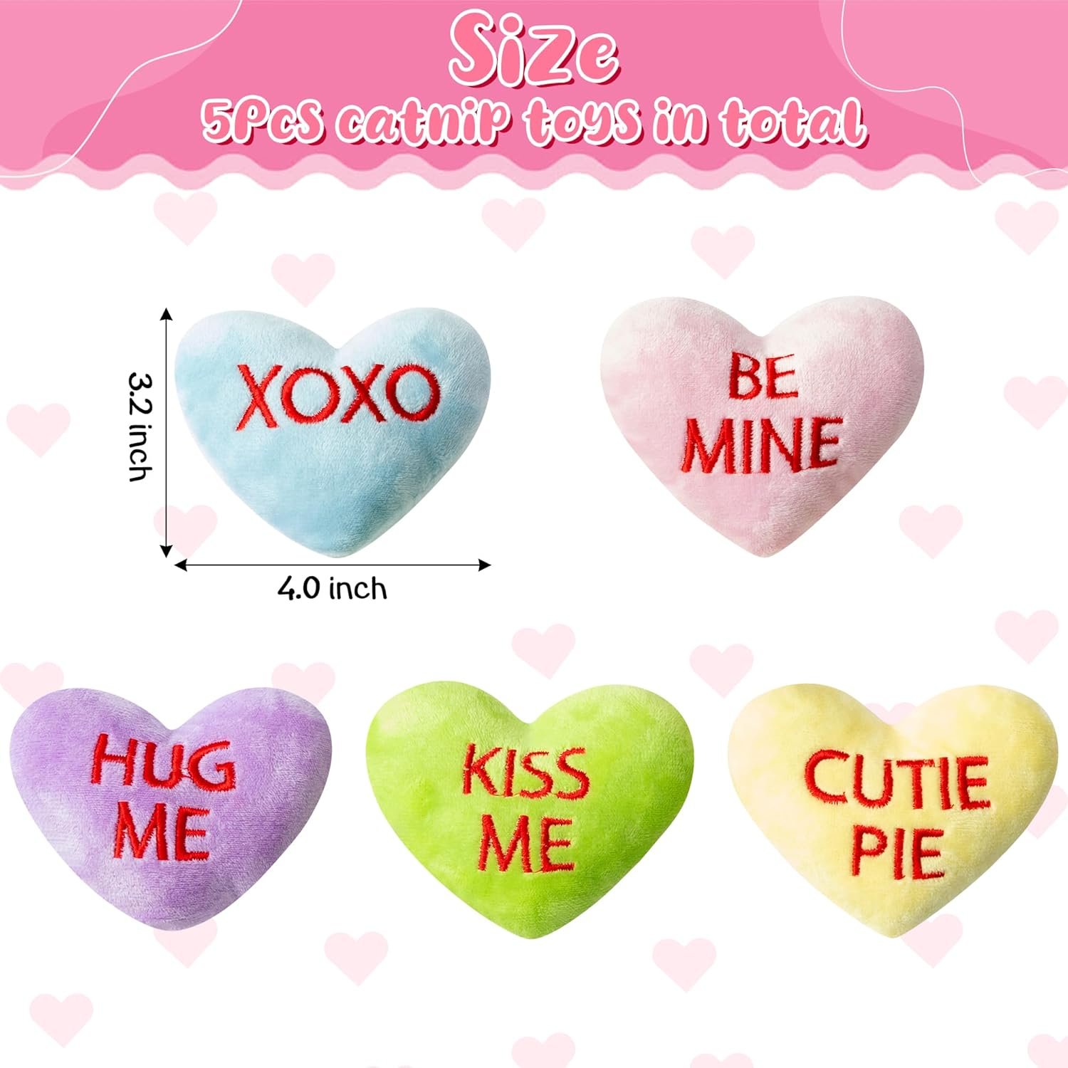 MALLMALL6 5Pcs Valentine’s Day Conversation Heart Catnip Toys Gift for Cat, Indoor Cat Chew Bite Kick Plush Candy Catmint Pet Toys for Cat Lover Gifts, Cute Interactive Cat Toy with for Pet Presents - Image 4