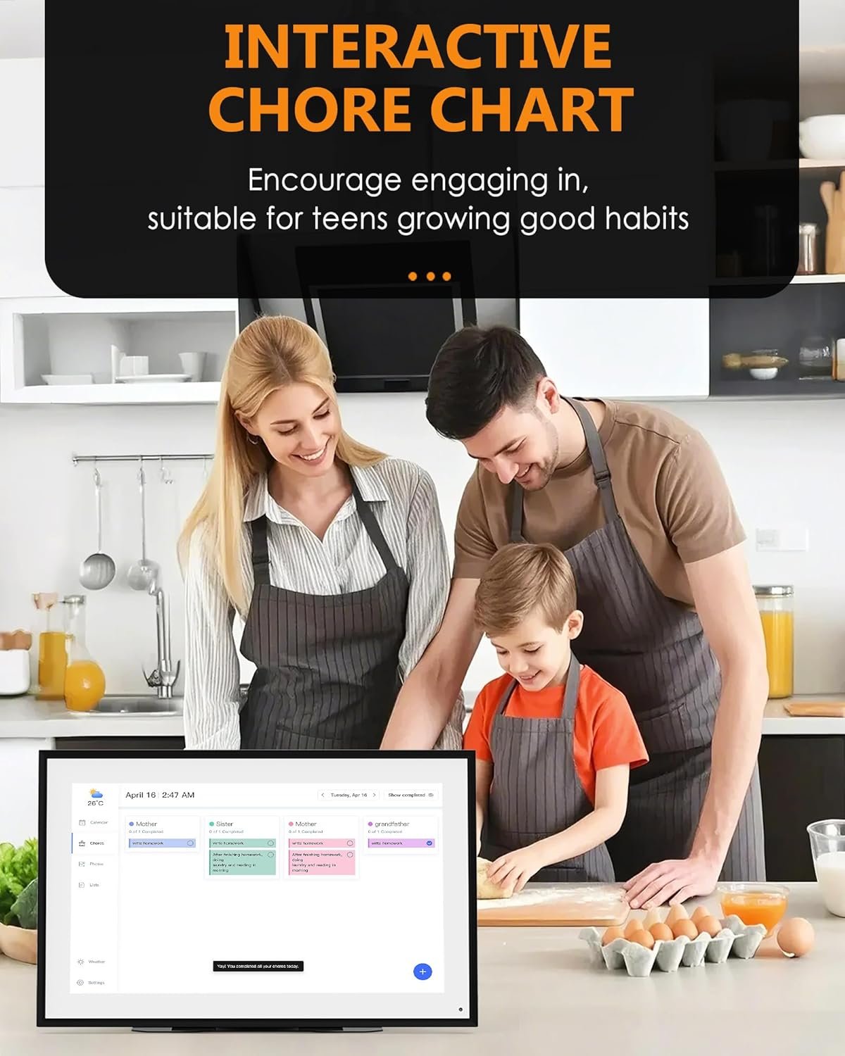 Digital Calendar, Kaclendar 15.6 Inch Electronic Calendar&Chore Chart, Smart Weekly and Monthly Planner+to Do List Notepad, 1920 * 1080P IPS Touchscreen Wall and Desk Calendar for Family Schedules - Image 4