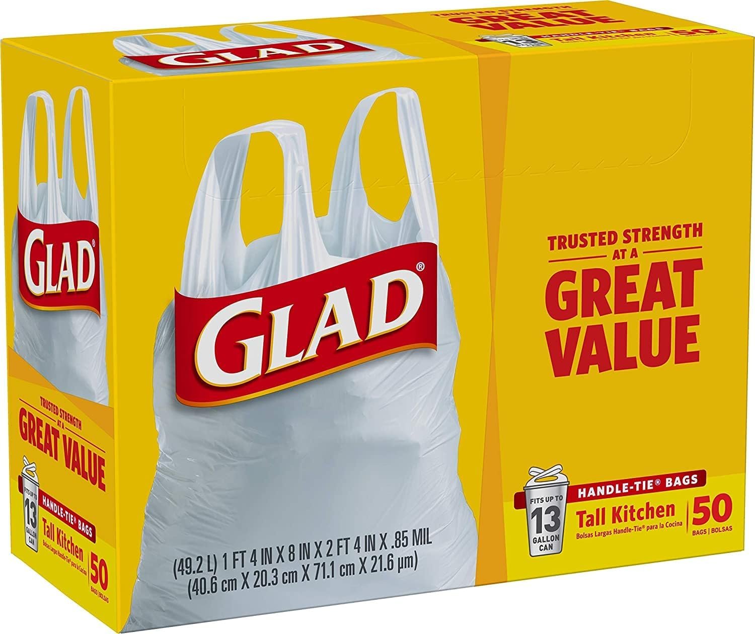 Glad 13 Gal. Tall Kitchen Handle-Tie Bags 50 ct (Pack of 4) - Image 3