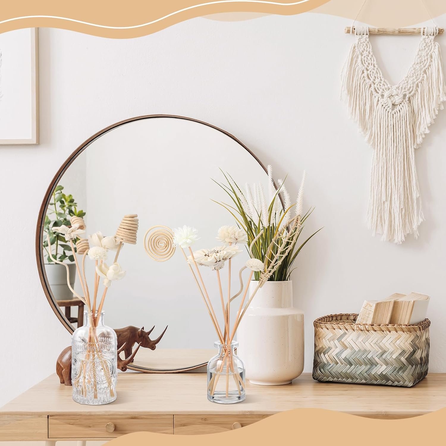 Cindeer 200 Pcs Reed Diffuser Sticks Set Include 10 Style 100 Pcs Natural Rattan Flower Reed 7 Style 100 Pcs Mixed Fragrance Diffuser Rattan Reed Fragrance Diffuser Replacement for Home Fragrance - Image 5