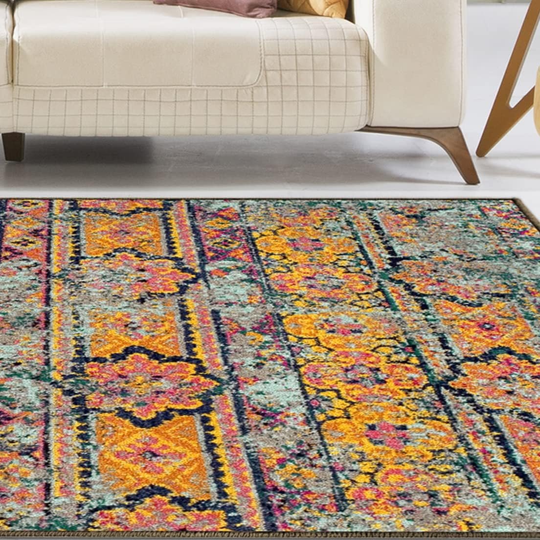 Superior Indoor Large Area Rug, Jute Backing, Perfect For Hallway, Entryway, Office, Living/ Dining Room, Bedroom, Kitchen, Floor, Floral Stripe Medallion Decor, Zebrina Collection, 8' x 10', Aqua - Image 8