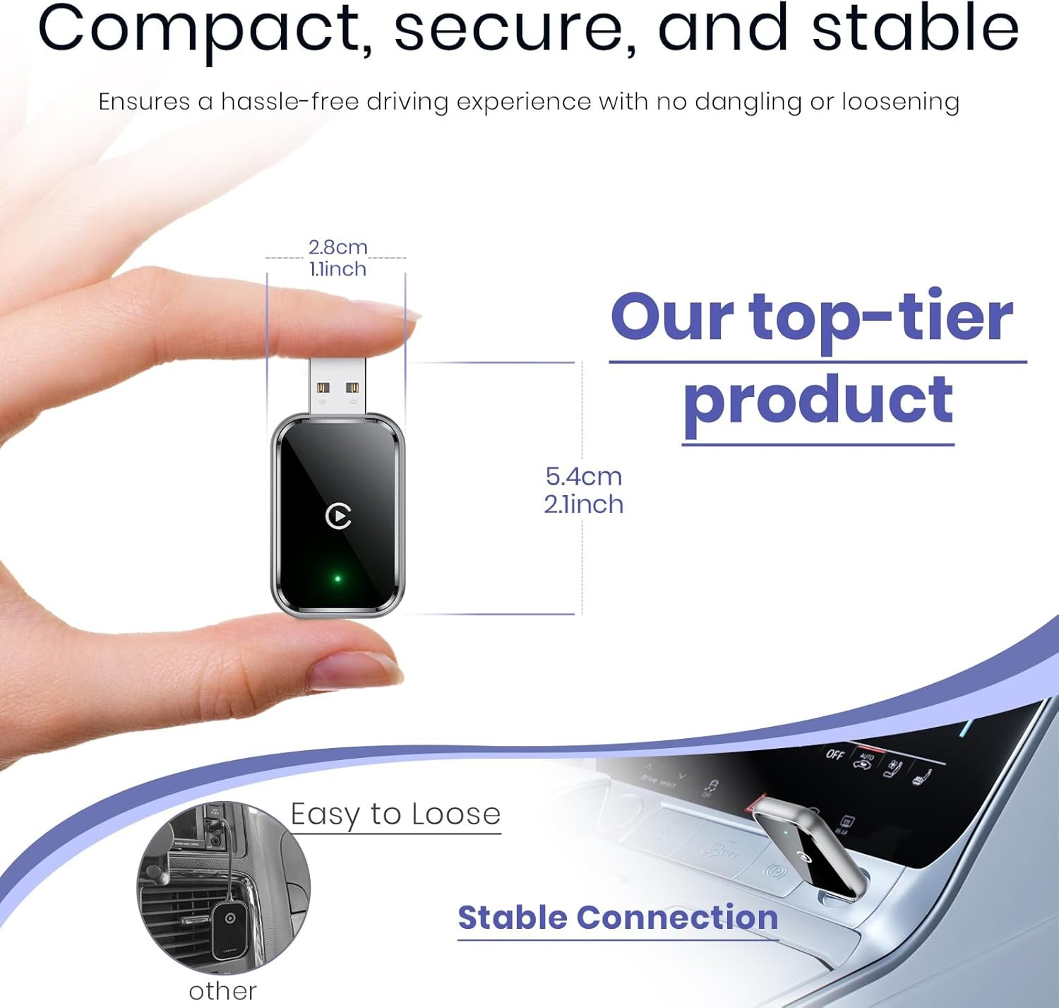 Wireless CarPlay Adapter for iPhone, Convert Wired to Wireless Apple CarPlay Adapter, Mini Size with Extension Cable USB & USB-C/Type-C, Stable Control & No Delay, Black - Image 3