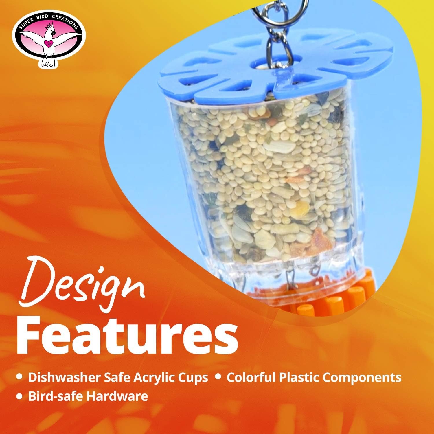 Super Bird Creations SB632 Foraging Bottom’s Up Bird Toy with Clear Acrylic Cups, Medium/Large Bird Size, 18” x 2.5” - Image 5