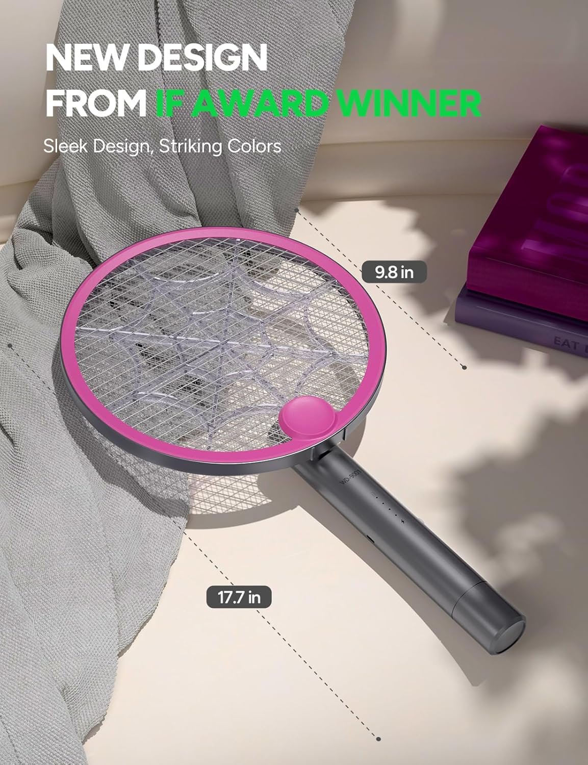 3800V Electric Fly Swatter, Dual Modes Bug Zapper Racket, 1500mAh Type-C Rechargeable Battery, Portable and Foldable Fly Zapper Racket, for Indoor Outdoor Home Patio Camping (Purple Gray) - Image 5