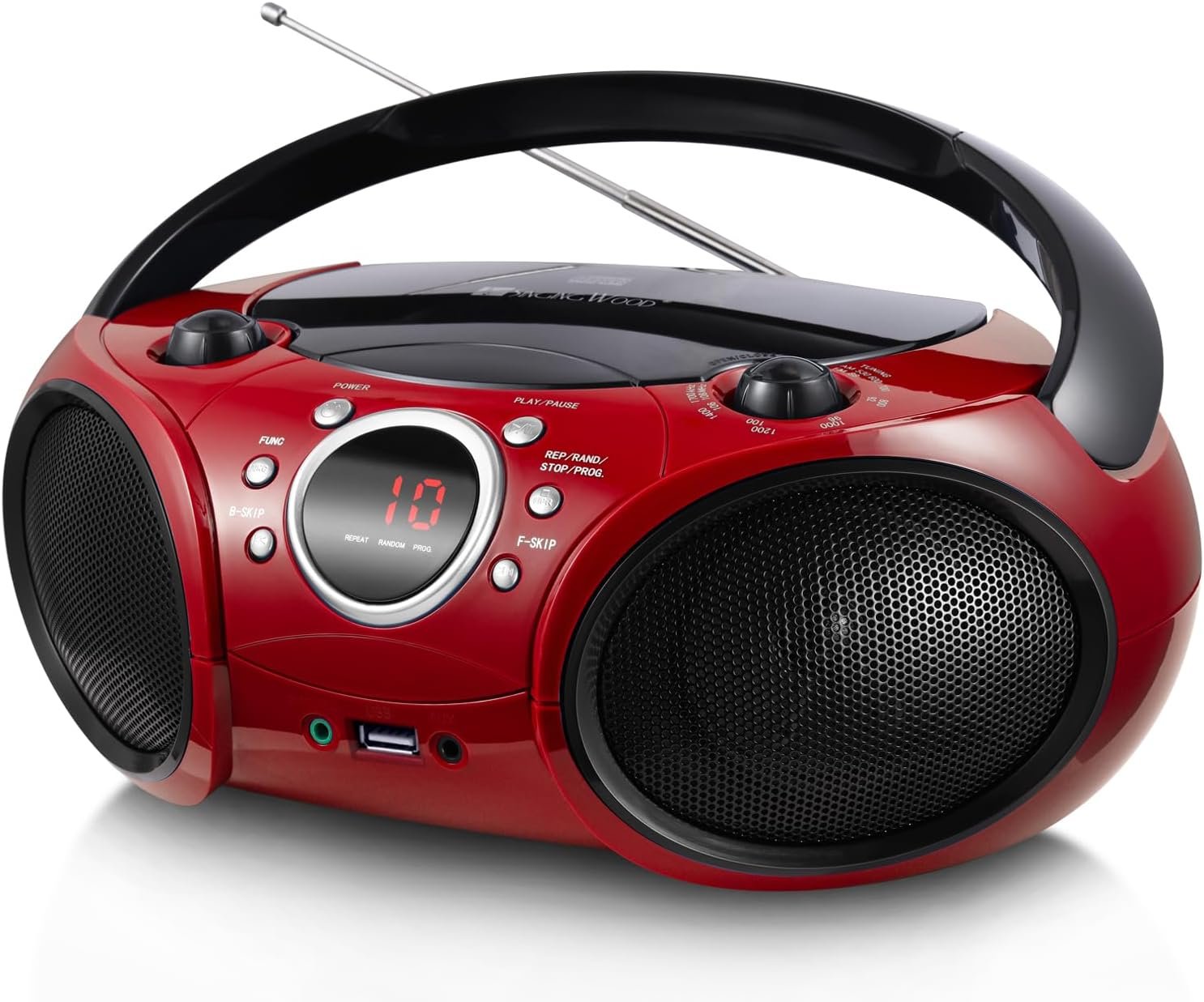 Singingwood 030BT(2025 Version) CD Player Boombox with AM FM Radio, Bluetooth, USB Port CD-R/RW, MP3 CDs Compatible, 3.5mm Aux Input, Headphone Jack and LED Display for CD(Firmist Red) - Image 2