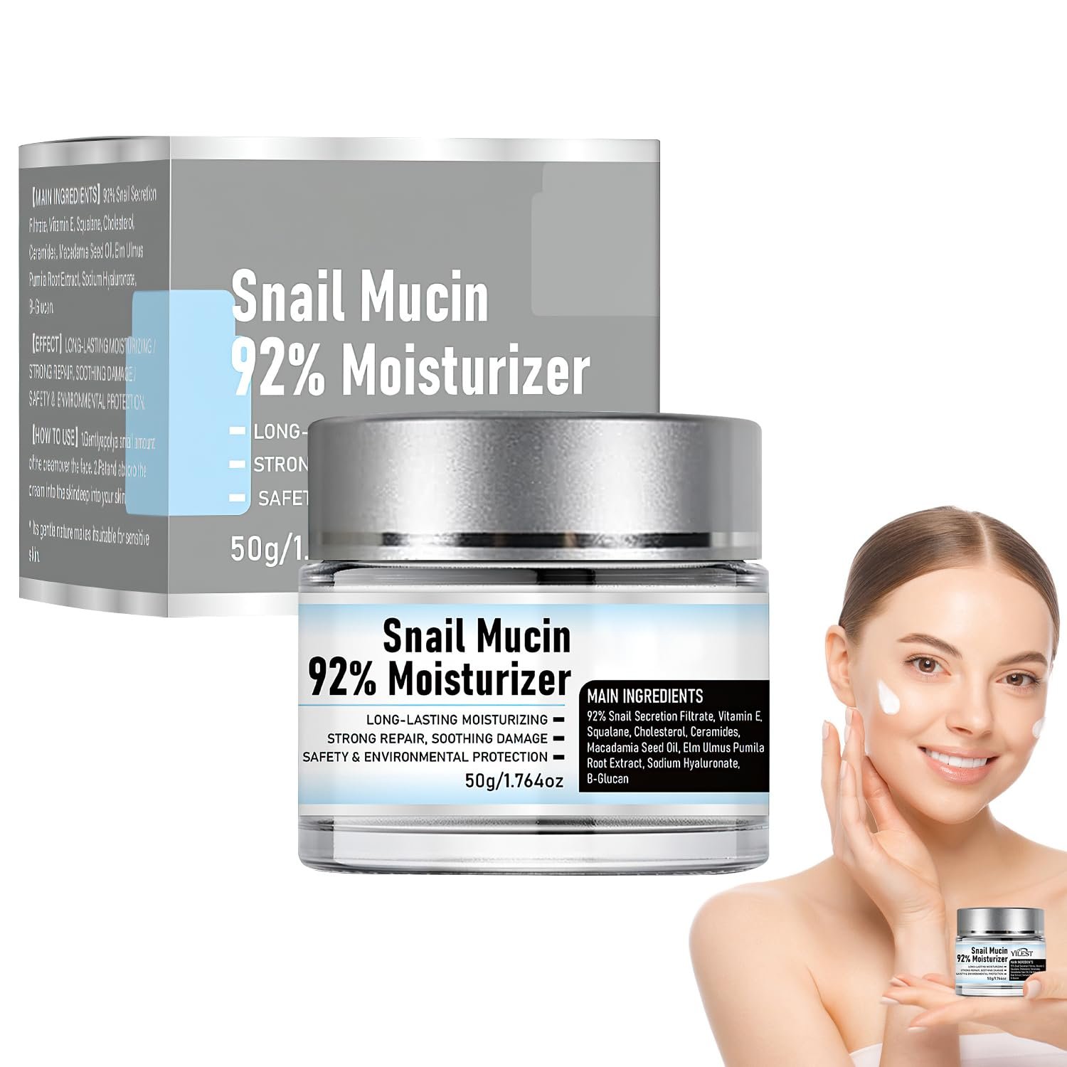 Snail Mucin 92% Moisturizer Daily Face Moisturizer,Hydrating Repair Face Gel Cream, Baba de Caracol Original, Advanced Snail 92 All In One Cream - Image 2
