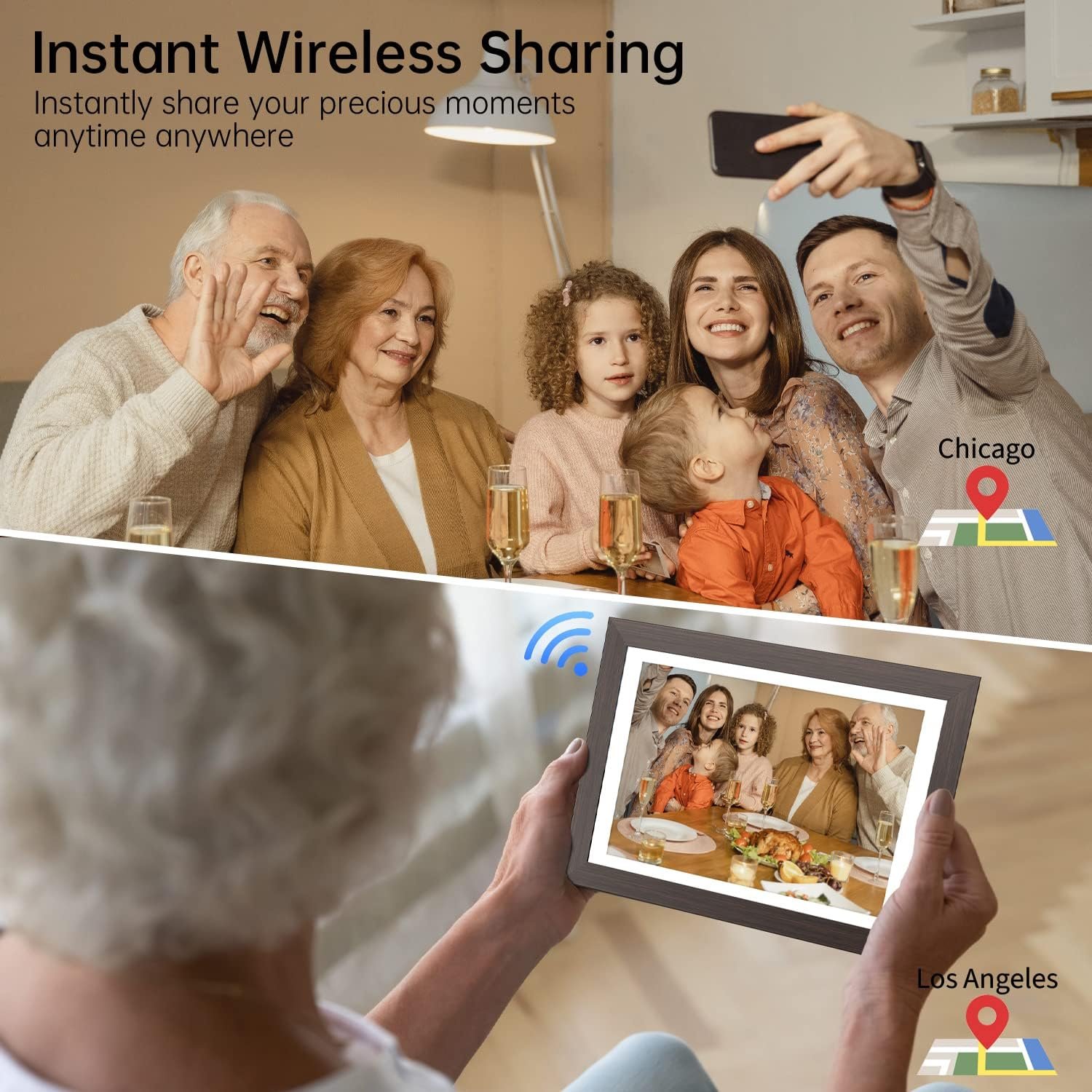 Digital Photo Frame 10.1 Inch, HAMTYSAN Smart Digital Picture Frame IPS Touch Screen, Built-in 16GB Storage, Auto-Rotate, Wood Effect, Easy Setup to Share Photos or Videos via Free App from Anywhere - Image 5