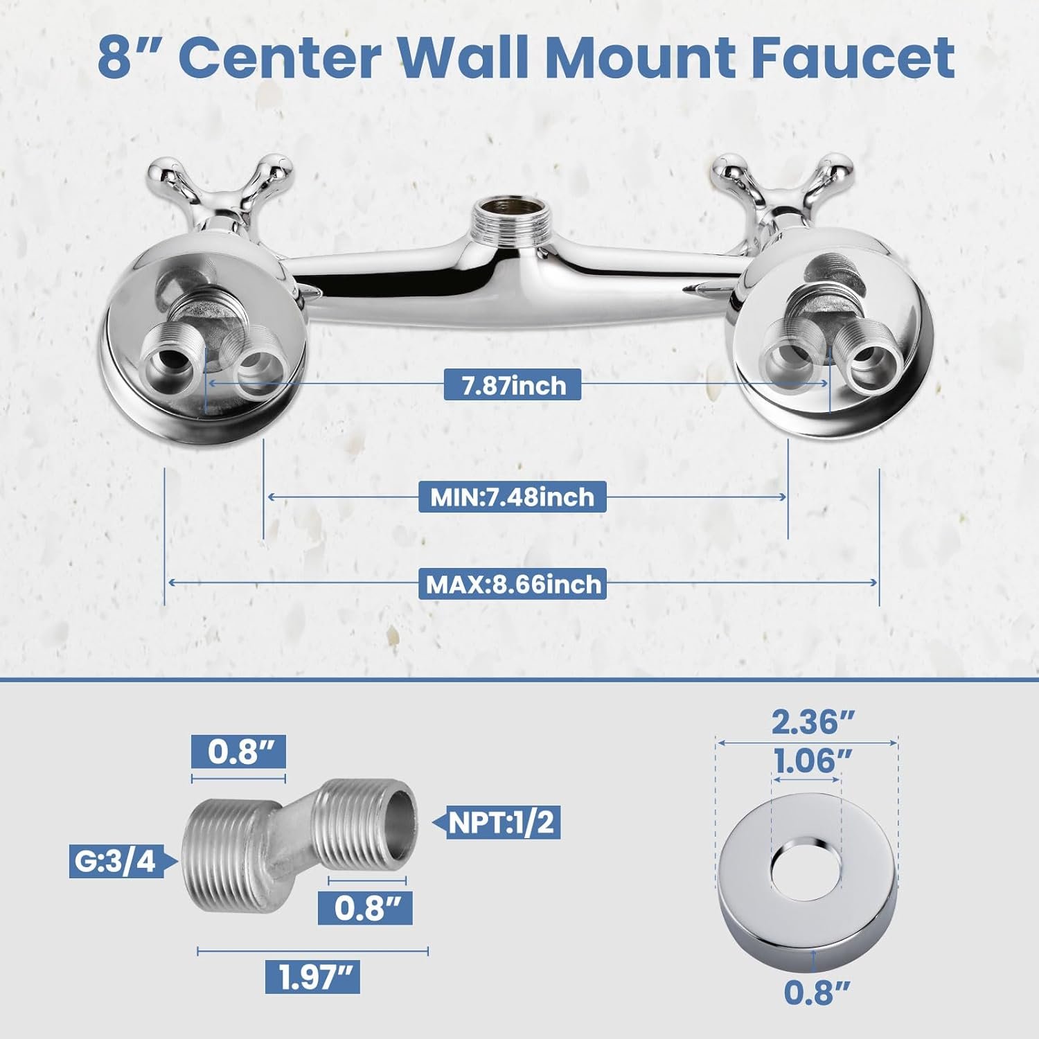 Airuida Wall Mount Kitchen Faucet with Sprayer Wall Mounted Kitchen Sink Faucet Double Cross Handles 360 Degree Swivel Spout Restaurant Mixer Tap Commercial 8 Inch Center Chrome Polish - Image 6