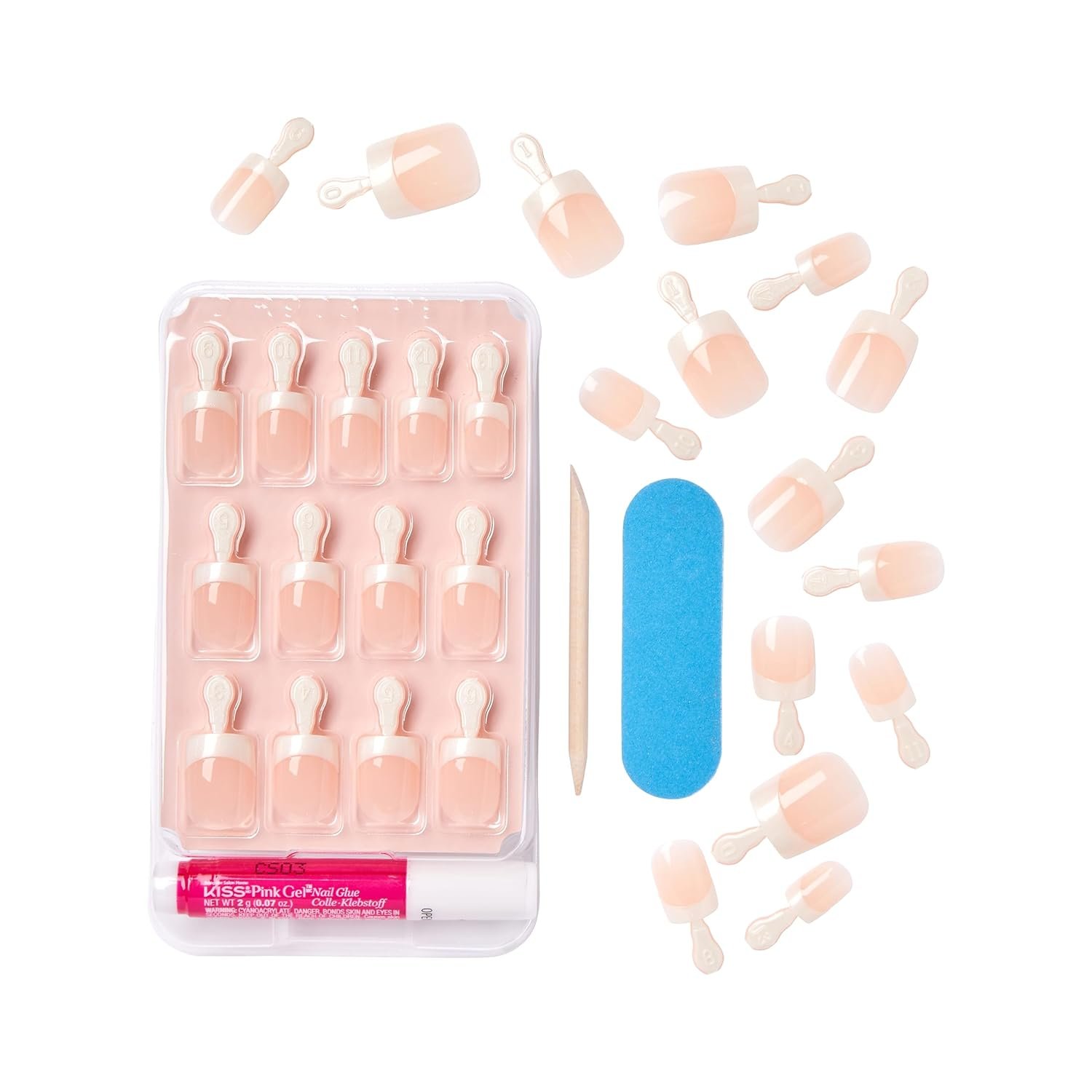 Kiss Everlasting French Nail Manicure, Chip-Free, Flexi-Fit Technology, Real Short, "String of Pearls", Nail Kit with Pink Nail Glue (Net Wt. 2g / 0.07oz), Mini File, Manicure Stick, and 28 Fake Nails - Image 3