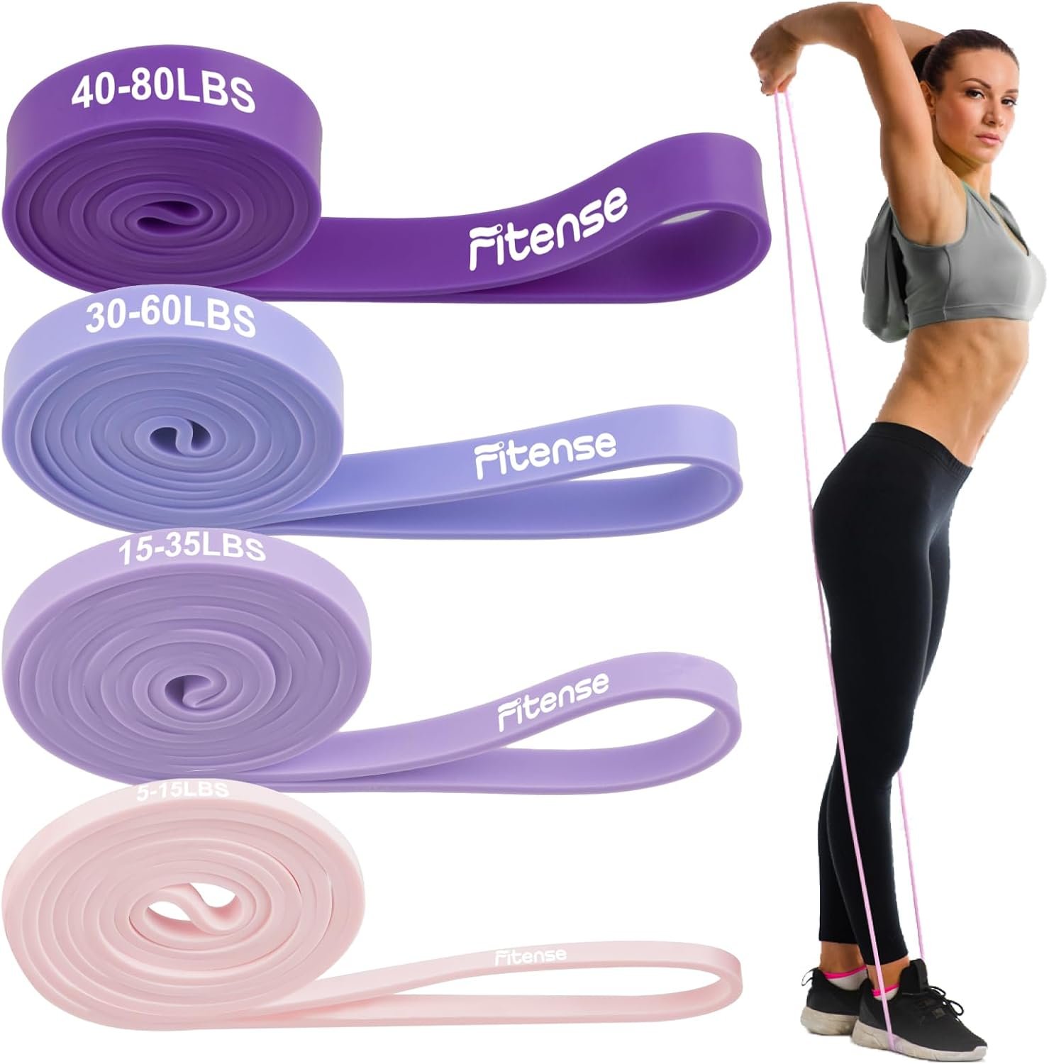 Pull Up Bands, Fitense 5-80lbs Resistance Bands Set with Door Anchor, Stretching Assist Band, Portable Exercise, Muscle Training, Physical Therapy, Exercise Workout Bands for Working Out for Women - Image 2