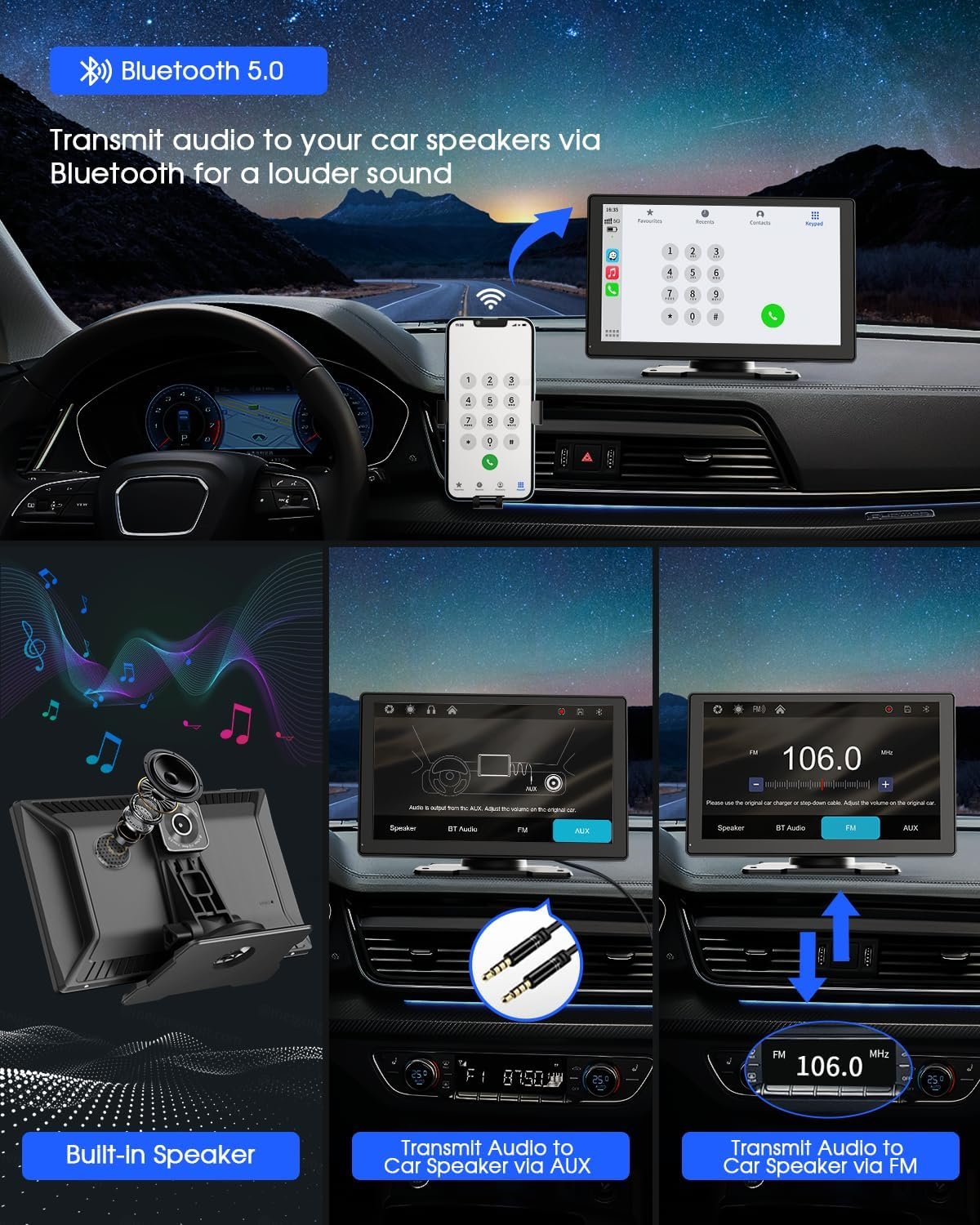 9'' Wireless Apple Carplay Screen for Car & Android Auto with 4K Dash Cam, Portable Car Stereo, 1080P Backup Camera, GPS Navigation, Car Audio Receivers Bluetooth, Mirror Link, Voice Control - Image 9