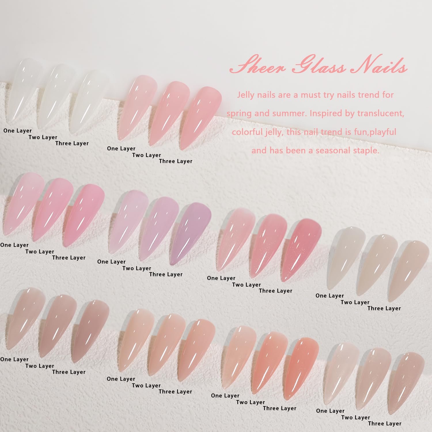 Jelly Pink Gel Nail Polish Set of 10 Colors Including Pink Purple Milky White Nude Gel Polish Kit UV LED Soak Off Nail Polish Home DIY Manicure Nail Salon Varnish - Image 3