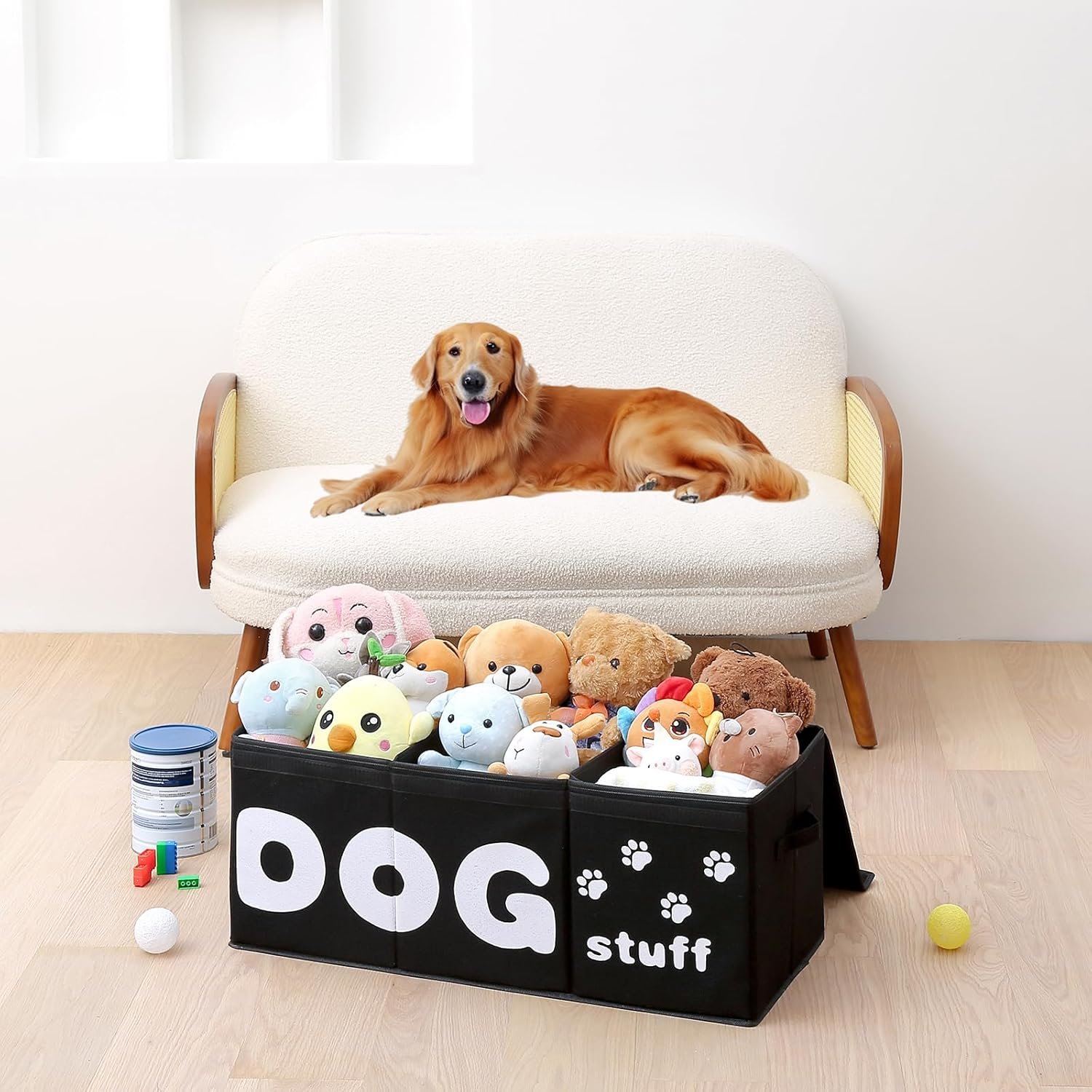 Qozary Dog Toy Storage Box - Large Dog Toy Bin, 3 Grids Dog Toy Storage Basket With Lid, Foldable Storage Bin for Dog Toys, Dog Toy Basket for Pet Supplies, Perfect To Keep Your Dog Toys Organized - Image 8