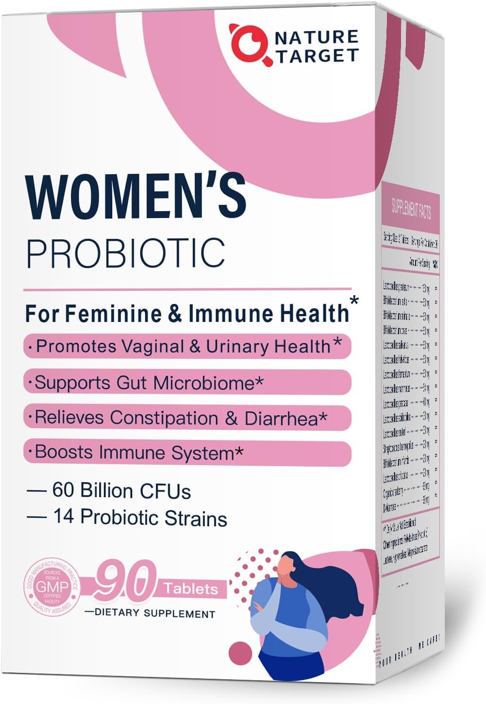 NATURE TARGET Probiotics-for-Women, Probiotics and Prebiotics, Cranberry and D-Mannose, 60-Billion-CFUs, Organic Probiotics for Digestive Health/Gut Health/Immune Booster, Women's Probiotics - Image 2
