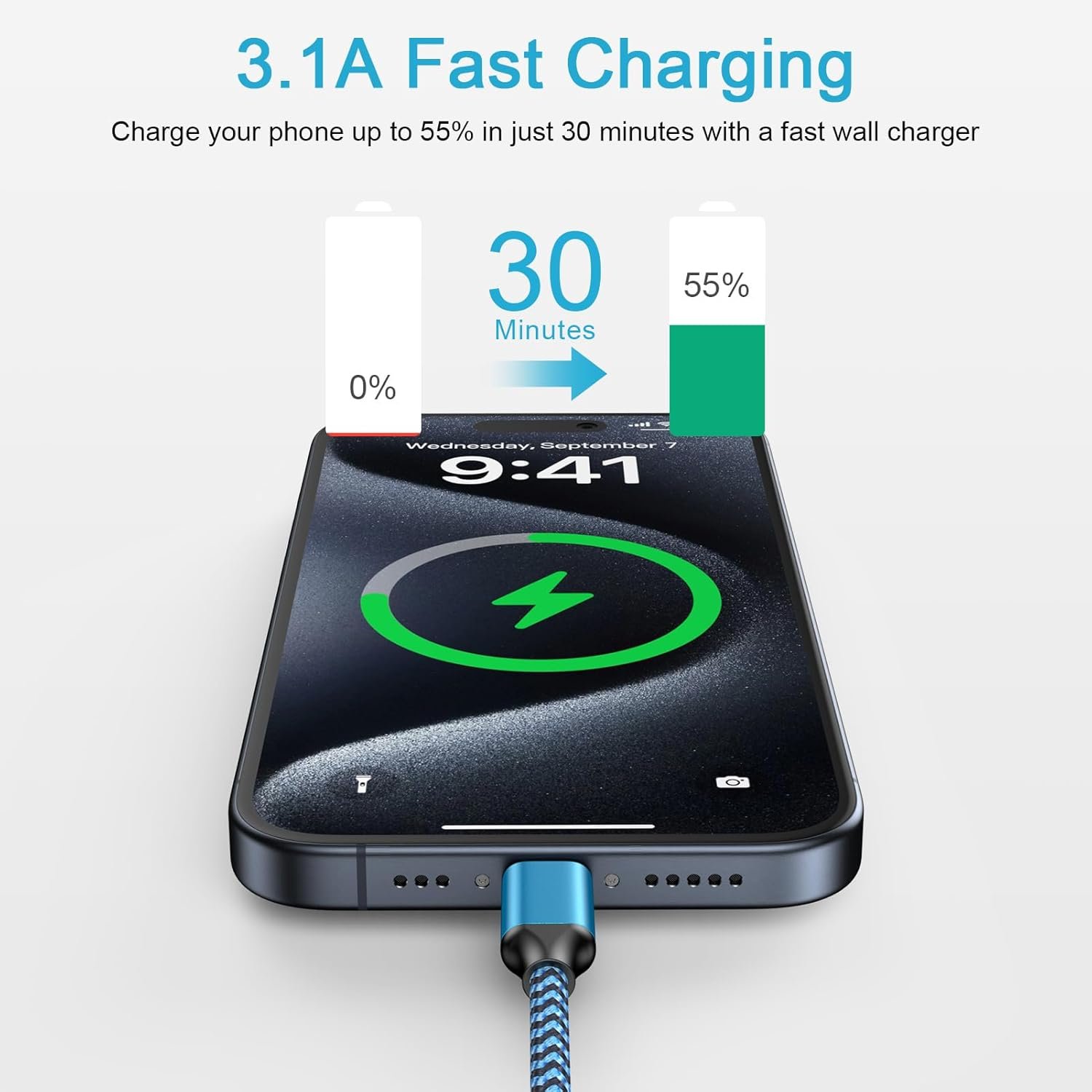 2Pack 6ft Fast Charging Cable for iPhone 16, 16 Pro Max, 16 Pro, 16 Plus, 15, 15 Pro Max Plus, Samsung Galaxy S24 Ultra Plus S23 S22 S21+ S20 FE 5G S10, USB A to Type C Cord Phone Charger - Image 3