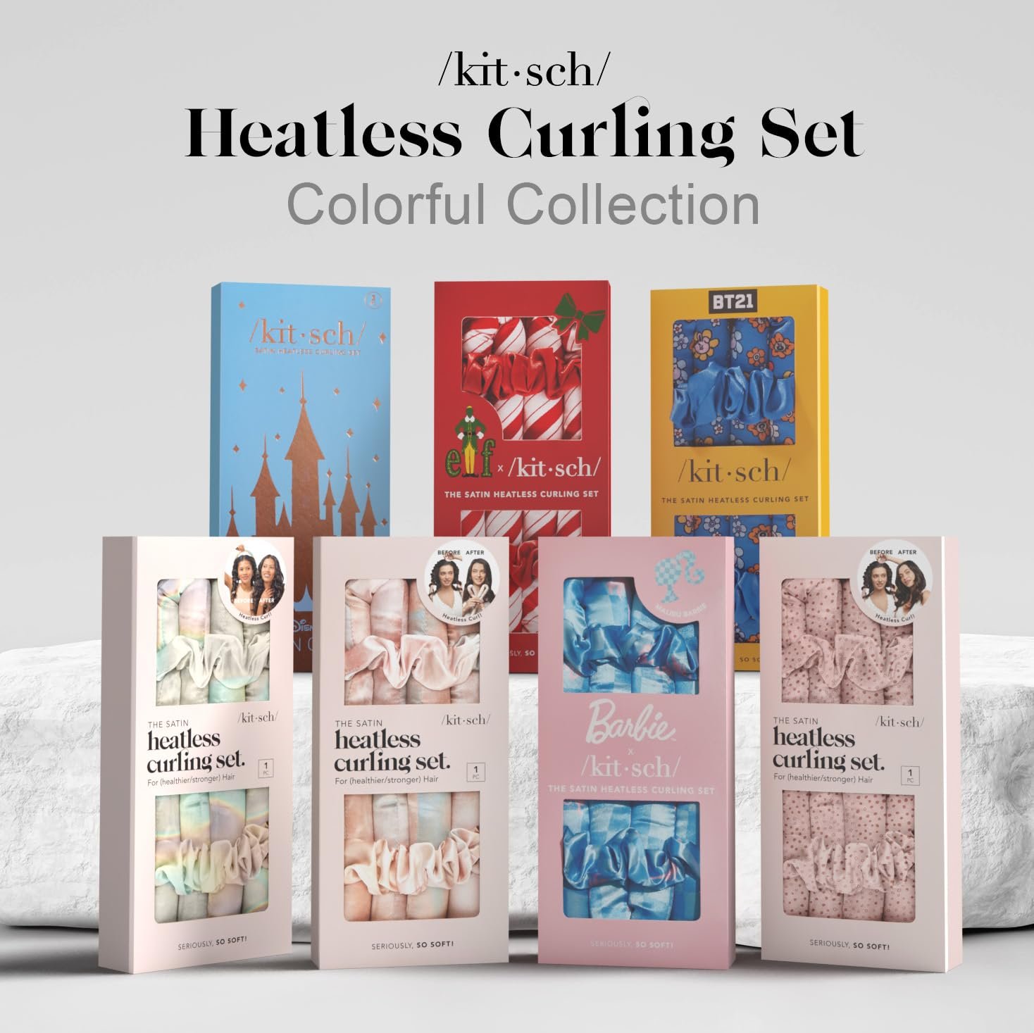 Kitsch Satin Heatless Curling Set - Heatless Hair Curler To Sleep In, Heat Free Curls Overnight for Frizz-Free, Soft Curls - For All Hair Types - Includes Satin Curling Rod & 2 Scrunchies - Charcoal - Image 9