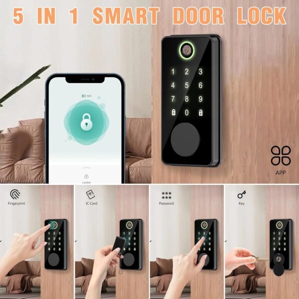 Smart Fingerprint Door Lock, Keyless Entry Door Lock, Smart Electronic Deadbolt Door Lock, Biometric Door Knob, Digital Code Door Lock with Keypad - Image 4