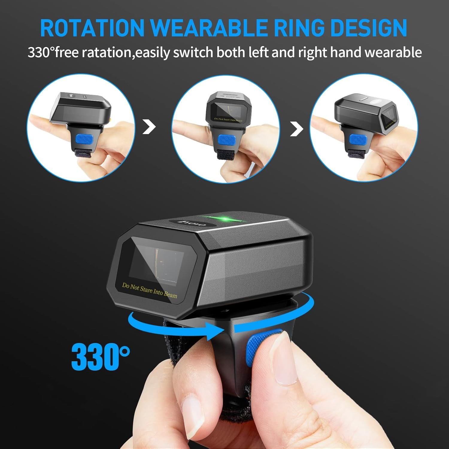 Eyoyo Bluetooth Ring Barcode Scanner, Compatible with Tablet iPhone Android iOS Computer, Right or Left Handed, Wearable 1D 2D QR Finger Hands-Free List Barcode Reader - Image 3
