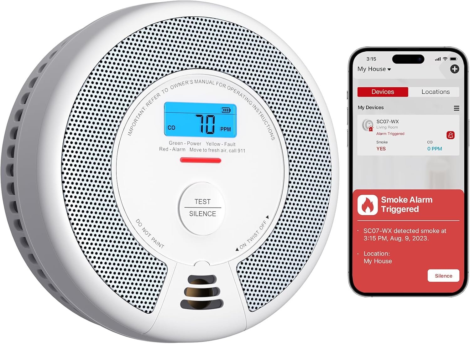 X-Sense Smart Smoke Detector Carbon Monoxide Detector Combo with Replaceable Battery, Wi-Fi Smoke and Carbon Monoxide Detector with Real-Time App Notifications, SC07-WX, 1-Pack - Image 2