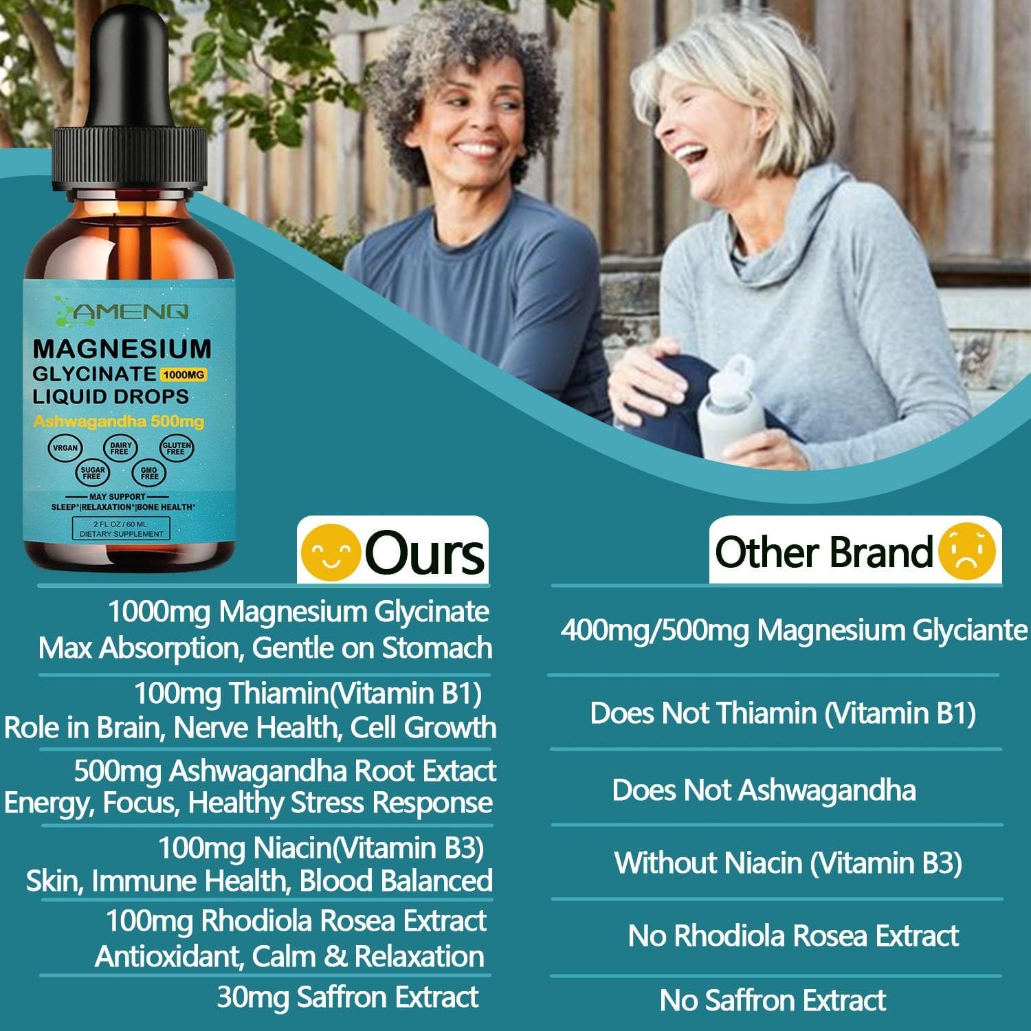 Magnesium Glycinate Liquid Drops with Ashwagandha,B1, B3, Saffron & Rhodiola Rosea for Support Rest, Mood & Energy Calm Magnesium Drops for Adults, Organic Magnesium Supplement, Vegan 2 FL/OZ - Image 6