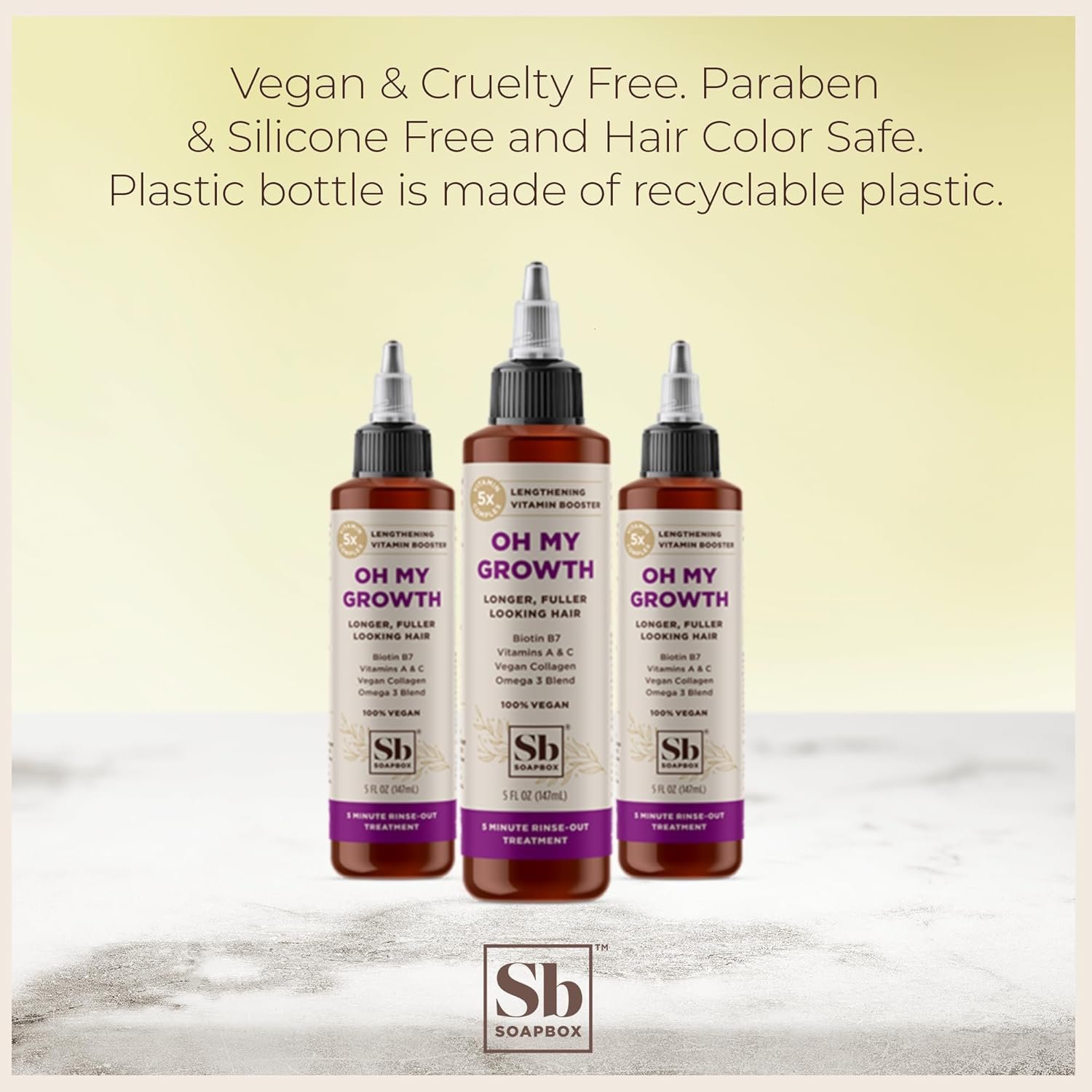 Soapbox Oh My Growth, Lengthening Vitamin Booster Treatment for All Hair Types with Biotin, Vegan Collagen & Vitamins A & C, Paraben & Cruelty Free, For Thicker, Fuller Hair for Men & Women (5 oz) - Image 7