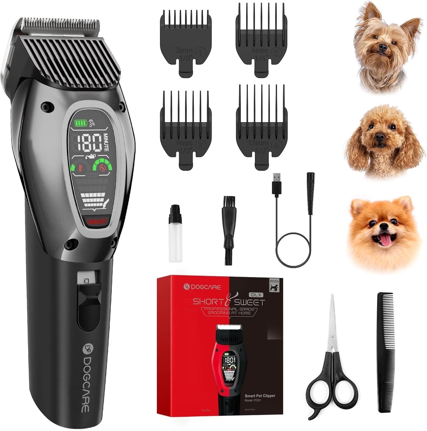 DOG CARE Smart Dog Clippers, Cordless Dog Grooming Clipper Kit with Heatproof Blades, LED Display, 3 Speeds, Auxiliary Light, Rechargeable Heavy-Duty Professional Pet Hair Trimmer Shaver for Dog Cat - Image 2