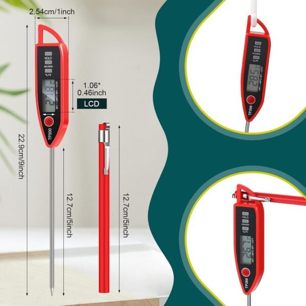 6 Set Waterproof Food Thermometer for Water, Liquid, Candle and Cooking Digital Meat Thermometer with Long Probe Instant Read for Kitchen BBQ Grill Candy(Red) - Image 3