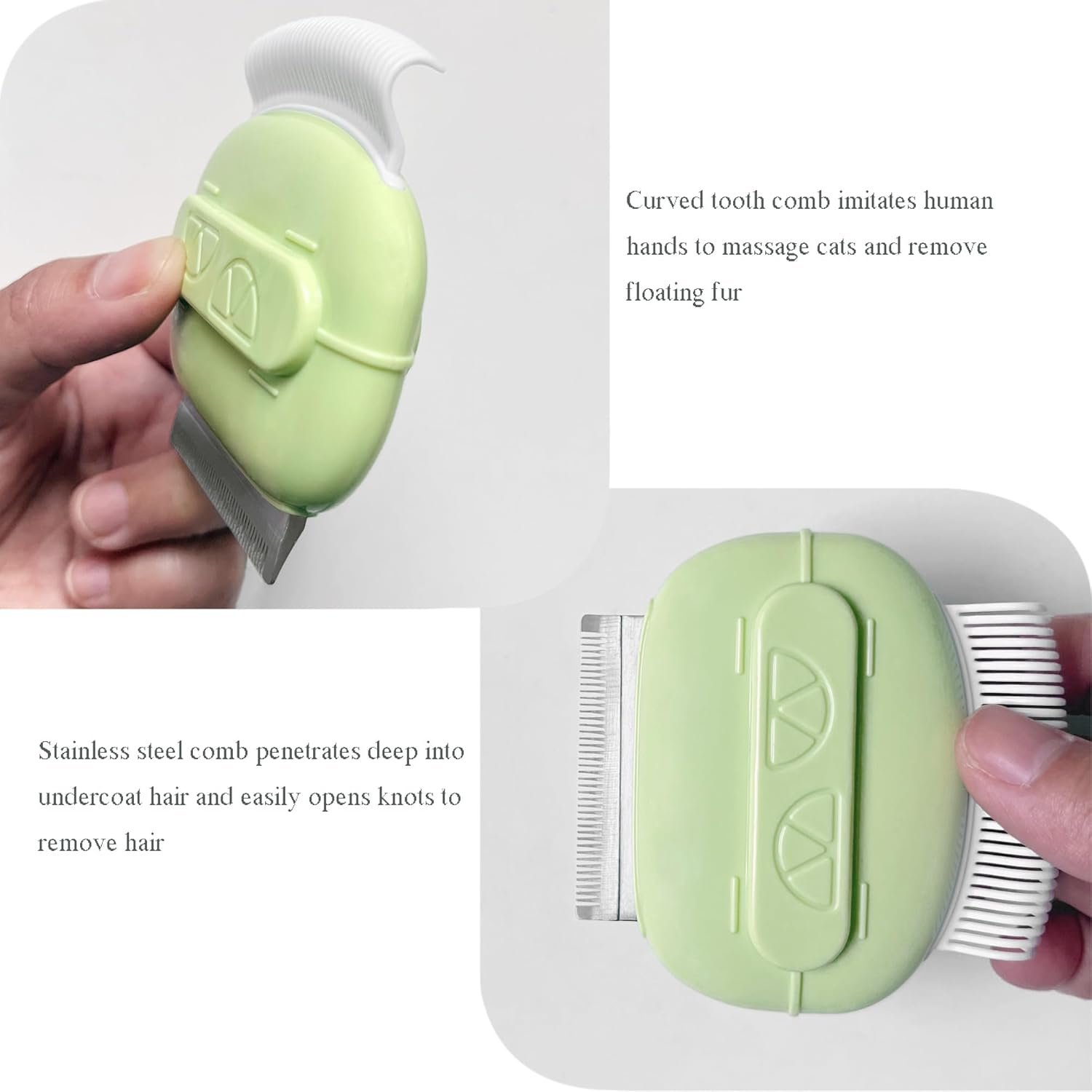 Portable Pet Hair Removal Comb 2-in-1 Dual-use Removing Floating Hair Massaging Comb Deshedding Matted Fur Loose Hair Remover Brush, Grooming Tool for Cats and Dogs (Yellow Green) - Image 3