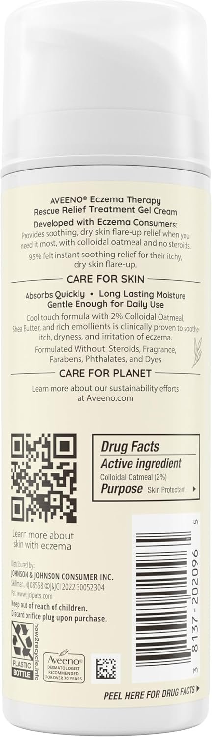 Aveeno Eczema Therapy Rescue Relief Treatment Gel Cream with Colloidal Oatmeal Skin Protectant, Instantly Soothes & Cools Itchy Dry Skin Flare-Ups, Steroid & Fragrance Free, 5.0 fl. oz - Image 9