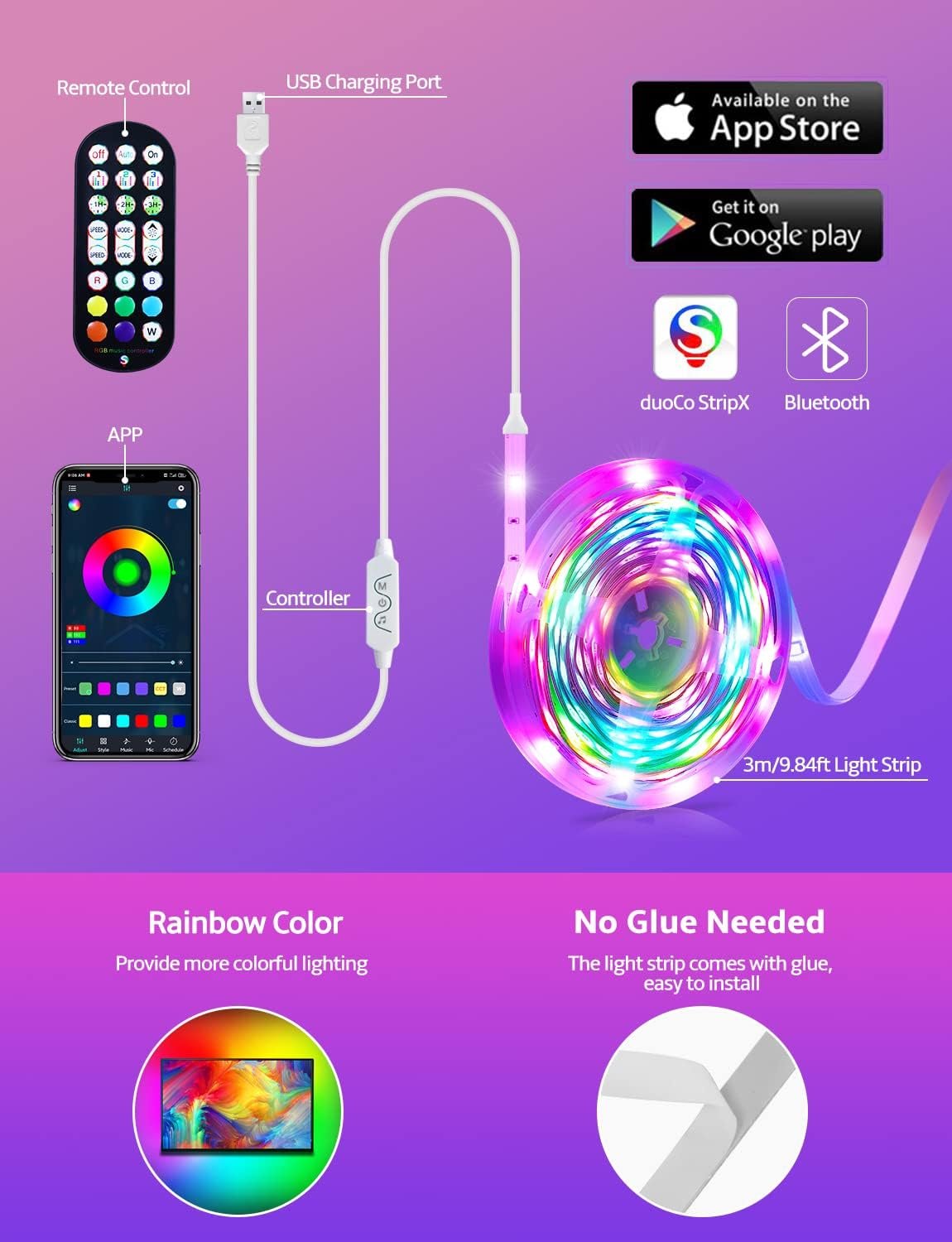 MATICOD LED Lights for TV Led Backlight, 9.84ft RGB Led Strip Lights for TV Lights Behind, USB Led Light Strip for 32-43in TV, Bluetooth APP Control Music Sync Strip Lighting for Christmas Decorations - Image 7