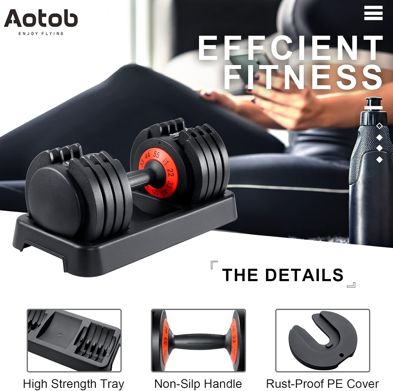 AOTOB 25/55 lbs (Pair) Adjustable Dumbbell Set, Dumbbells Adjustable Weight with Anti-Slip Fast Adjust Turning Handle, Dumbbell Sets Adjustable for Men and Women, Dumbbells Pair for Home Gym Exercise - Image 5
