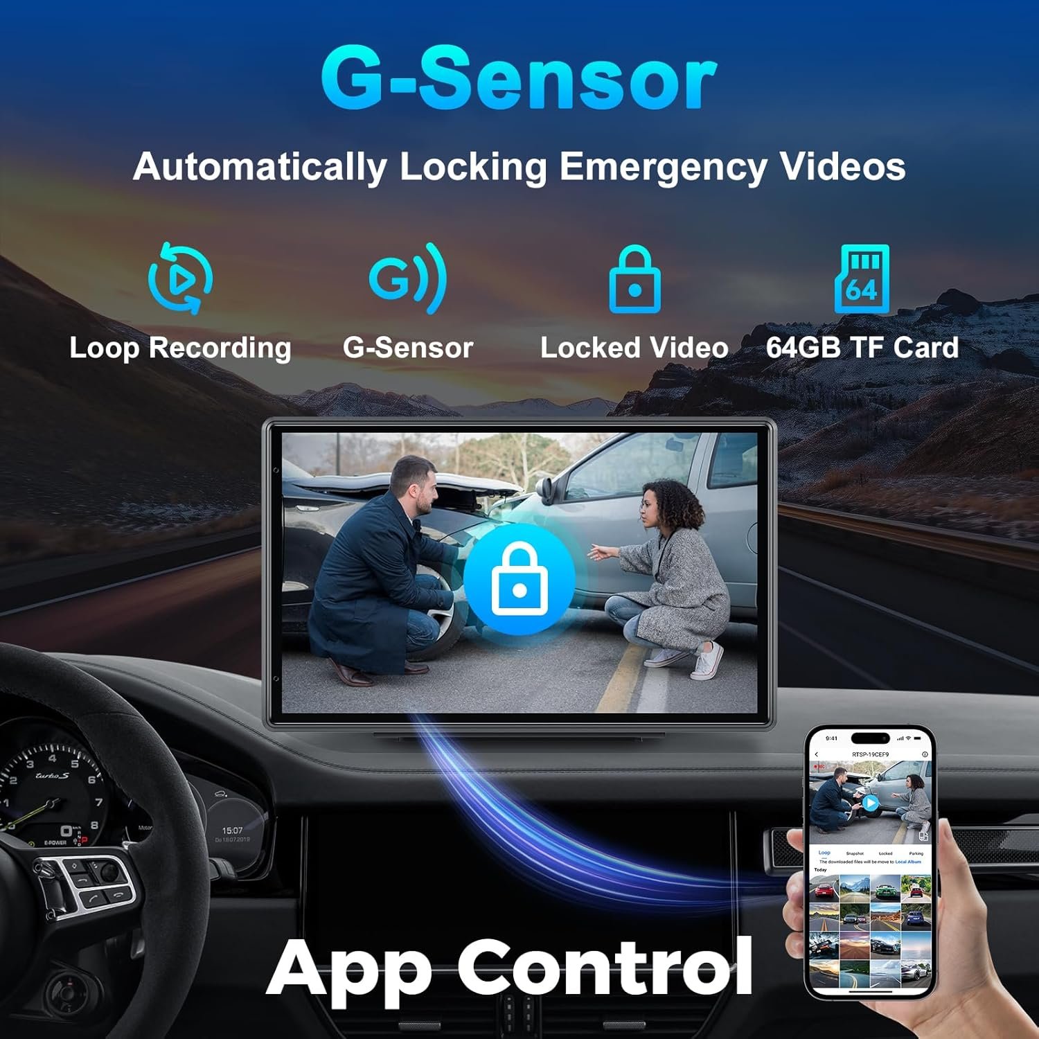 Wireless Portable Carplay Screen with 4K Dash Cam, Android Auto, 9'' Auto-Dimming Screen with Strongest Suction Mount, GPS Navigation for Car, 1080P Backup Camera, Loop Recording - Image 7