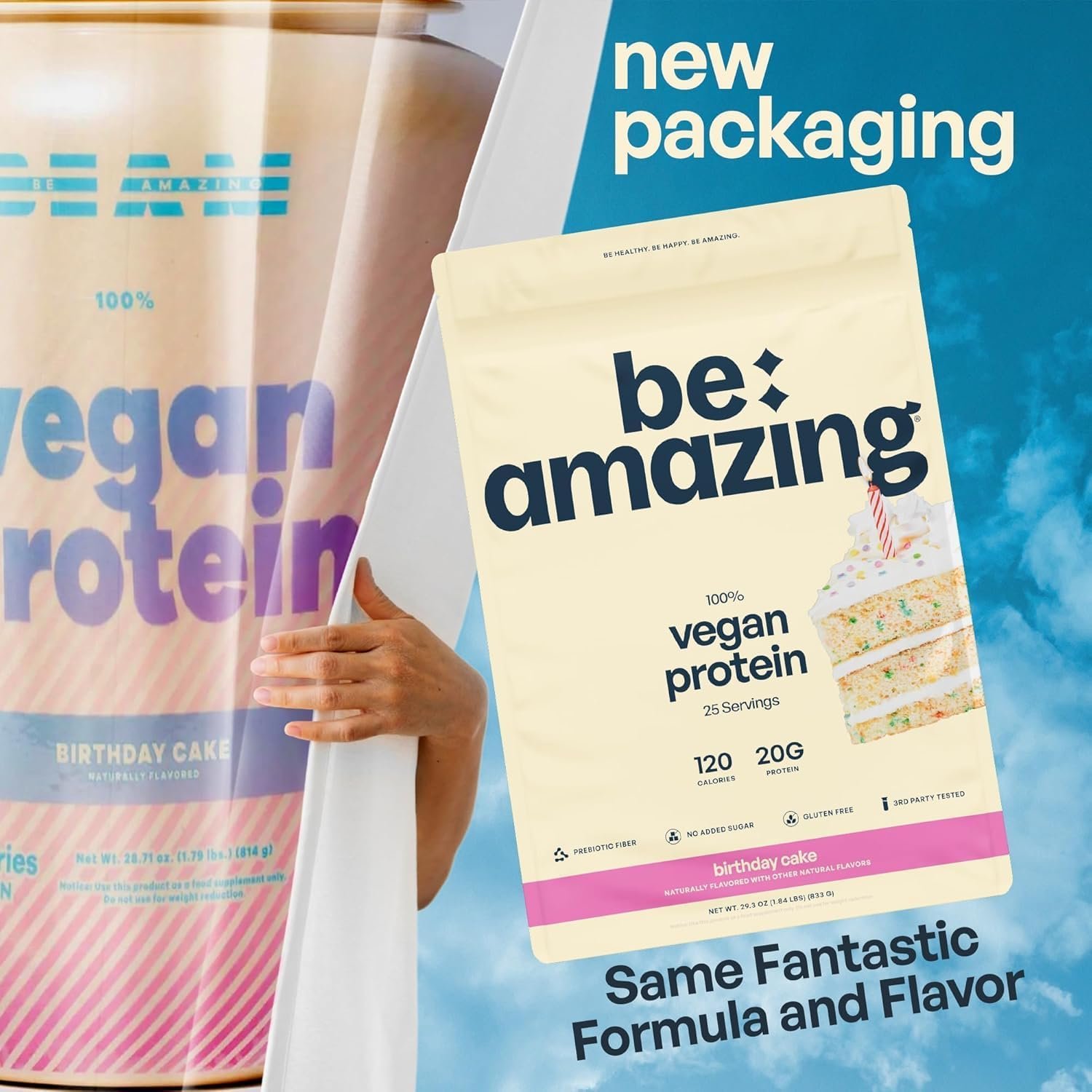BEAM Be Amazing Vegan Protein Powder | 20g Plant-Based Protein with Prebiotics Fibers | Sugar-and-Gluten-Free Shake Mix, Low Carb, Non-Dairy Funfetti Smoothie | Birthday Cake, 25 Servings - Image 3