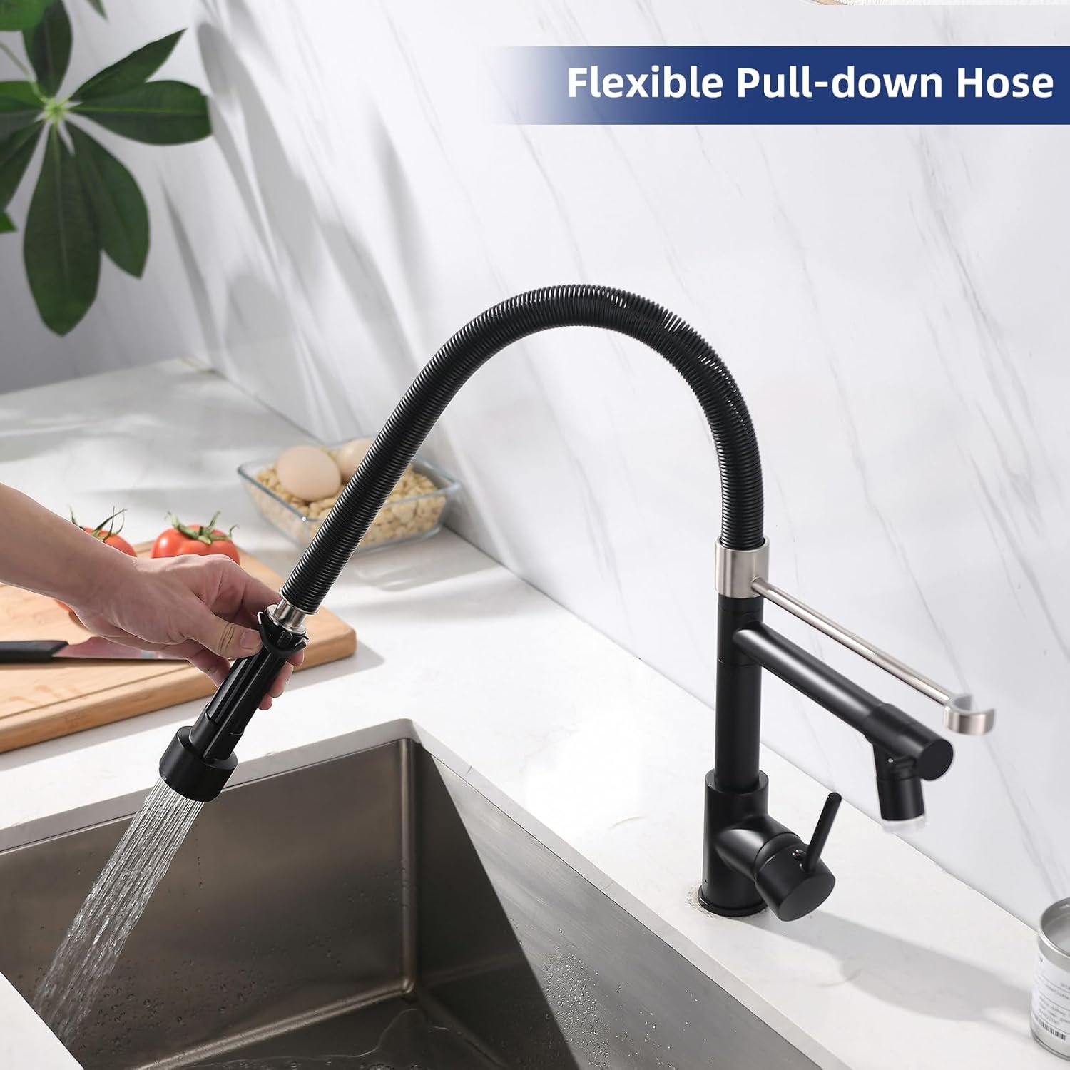 Black Kitchen Faucet,Fapully Single Handle Pull Down Kitchen Faucet with Sprayer,LED Facuet for Kitchen Sink - Image 8